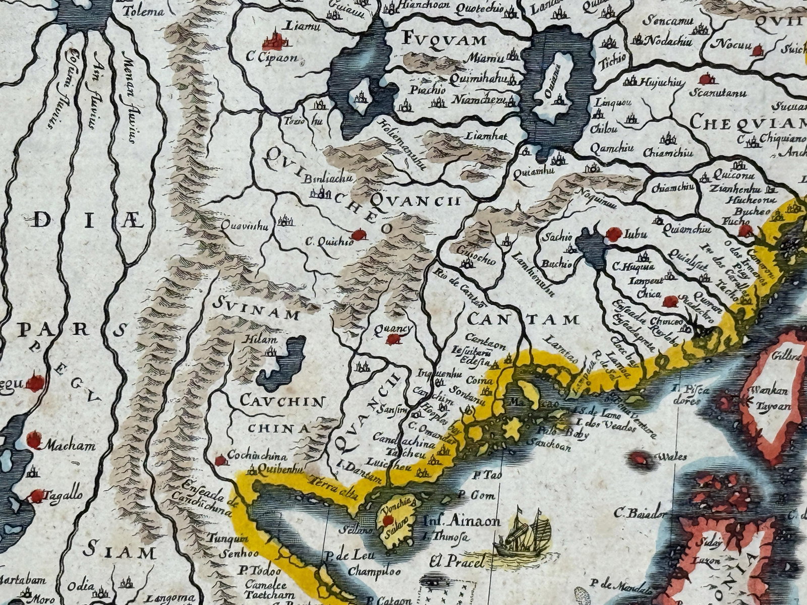 c.1650's Antique Hand Colored Map of China - Framed - 4