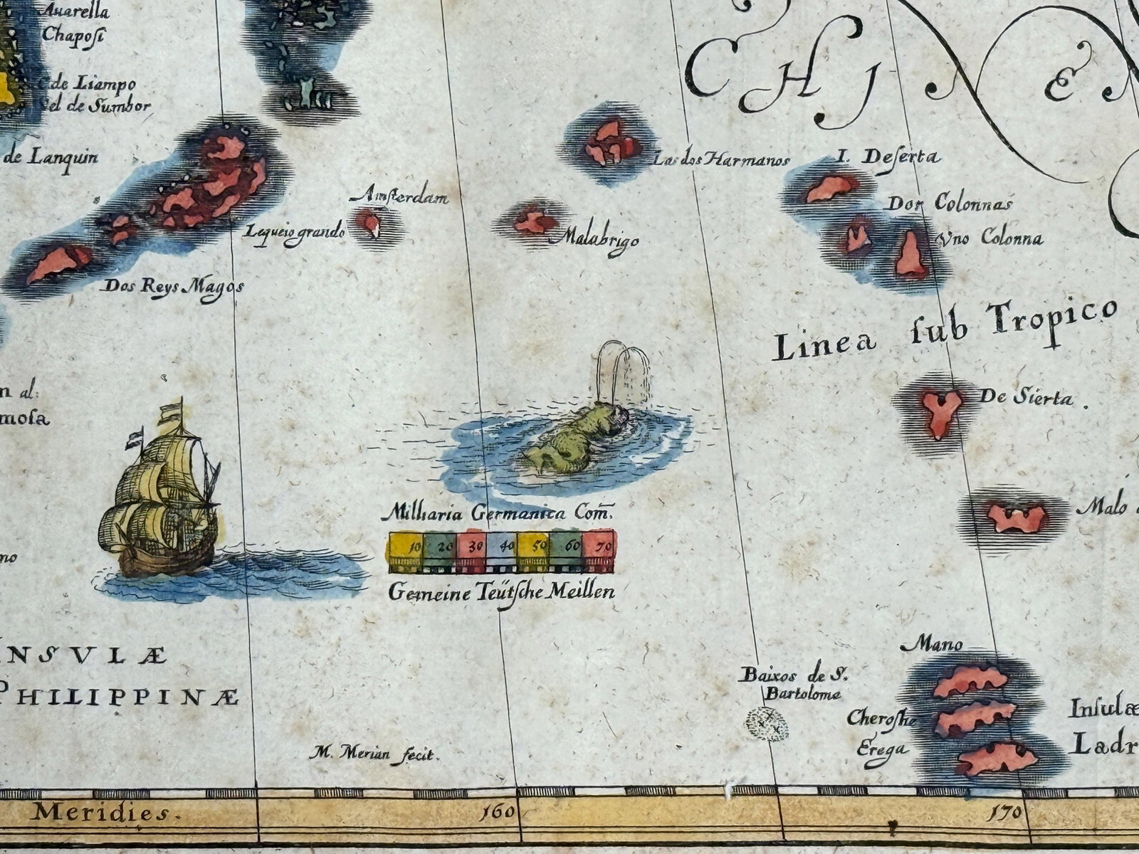 c.1650's Antique Hand Colored Map of China - Framed - 5