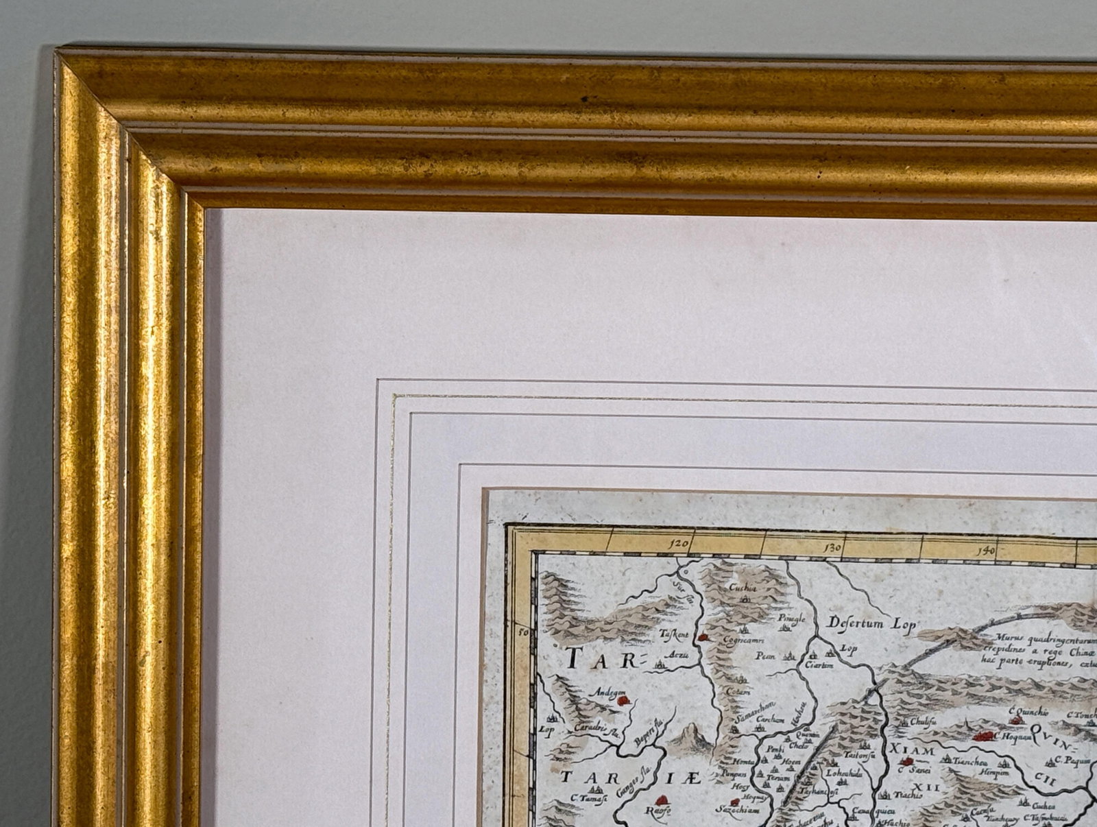 c.1650's Antique Hand Colored Map of China - Framed - 6