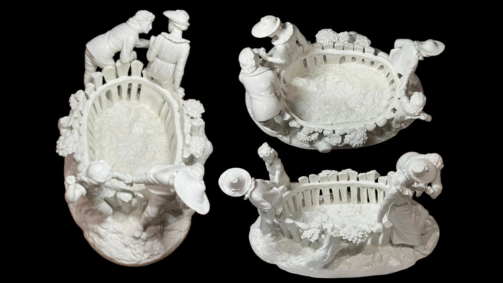 Antique White Porcelain Picket Fence Centerpiece With Courting Couple and Children Royal Worcester 1 - 11