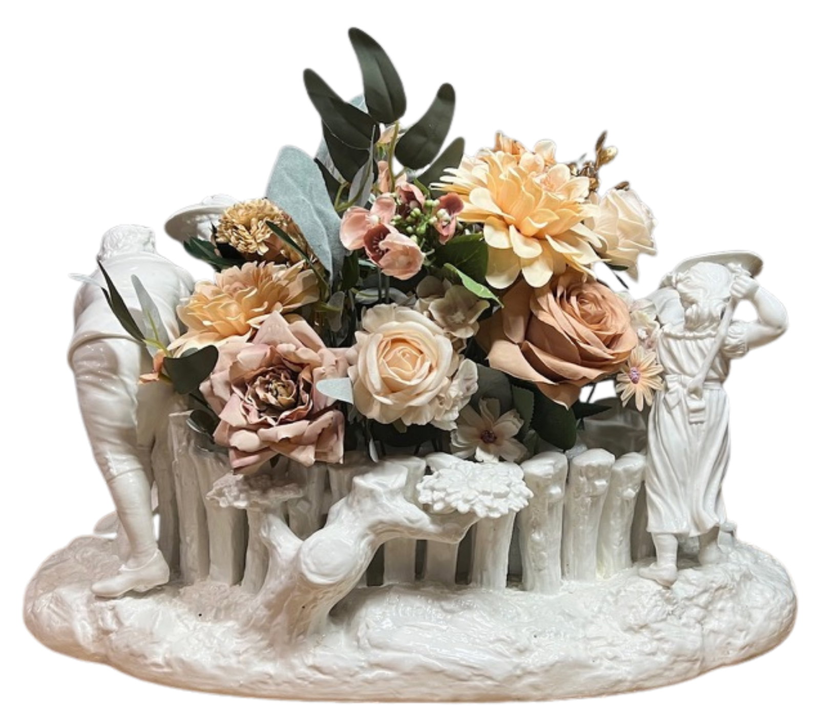 Antique White Porcelain Picket Fence Centerpiece With Courting Couple and Children Royal Worcester 1 - 12