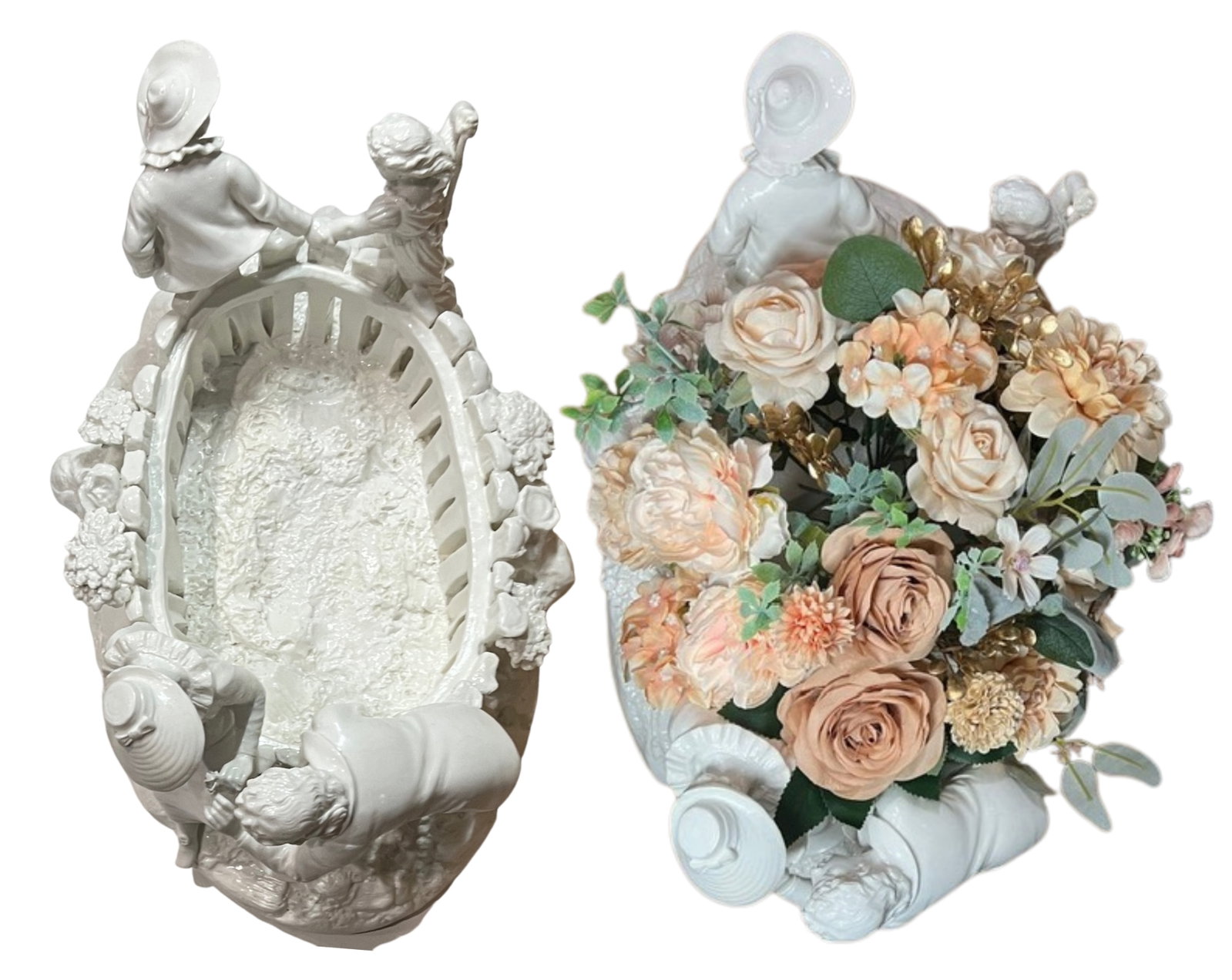 Antique White Porcelain Picket Fence Centerpiece With Courting Couple and Children Royal Worcester 1 - 13