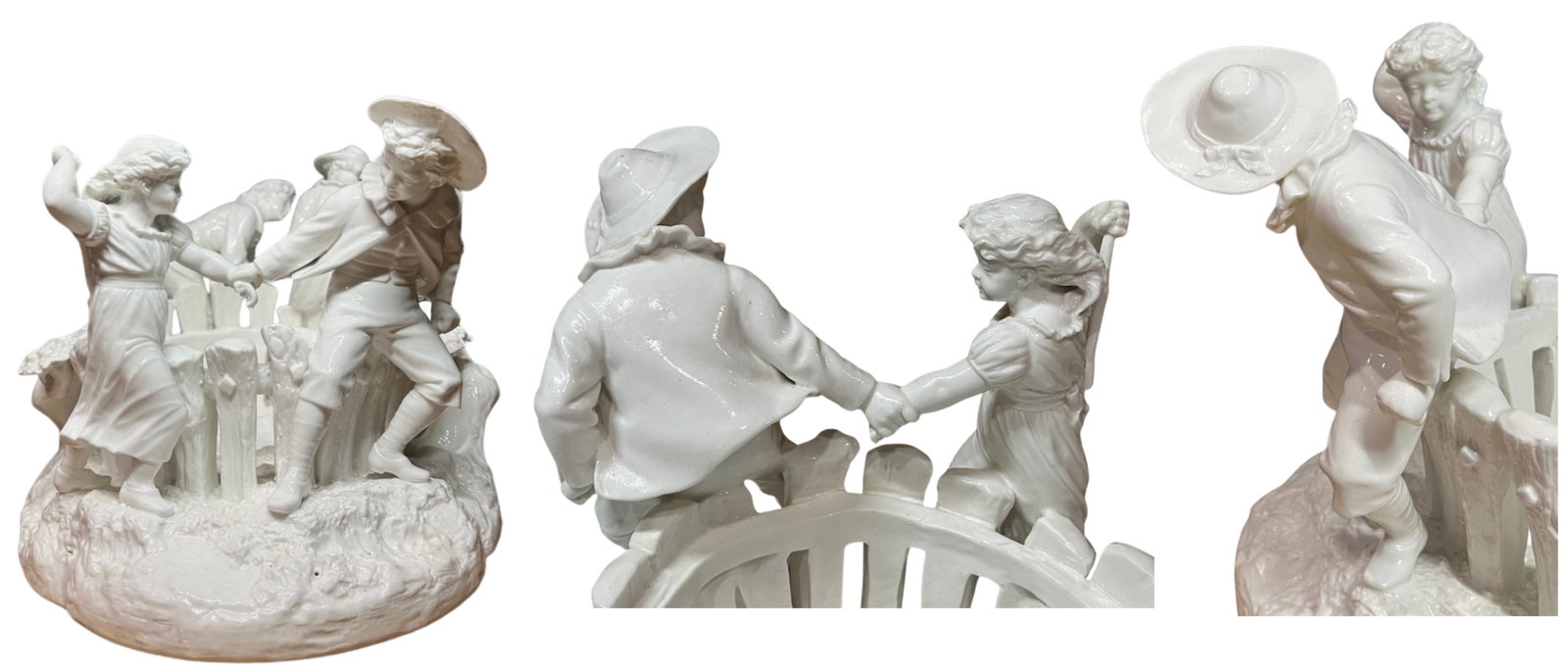 Antique White Porcelain Picket Fence Centerpiece With Courting Couple and Children Royal Worcester 1 - 14