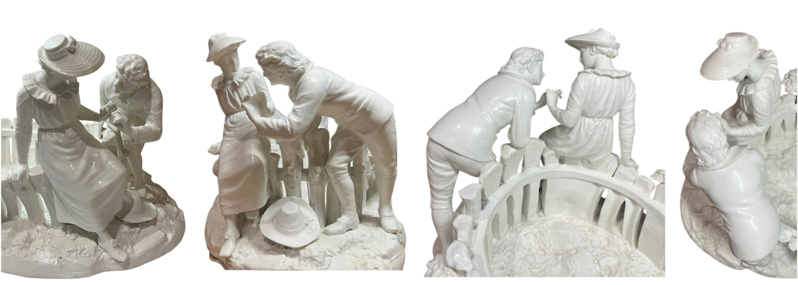 Antique White Porcelain Picket Fence Centerpiece With Courting Couple and Children Royal Worcester 1 - 18