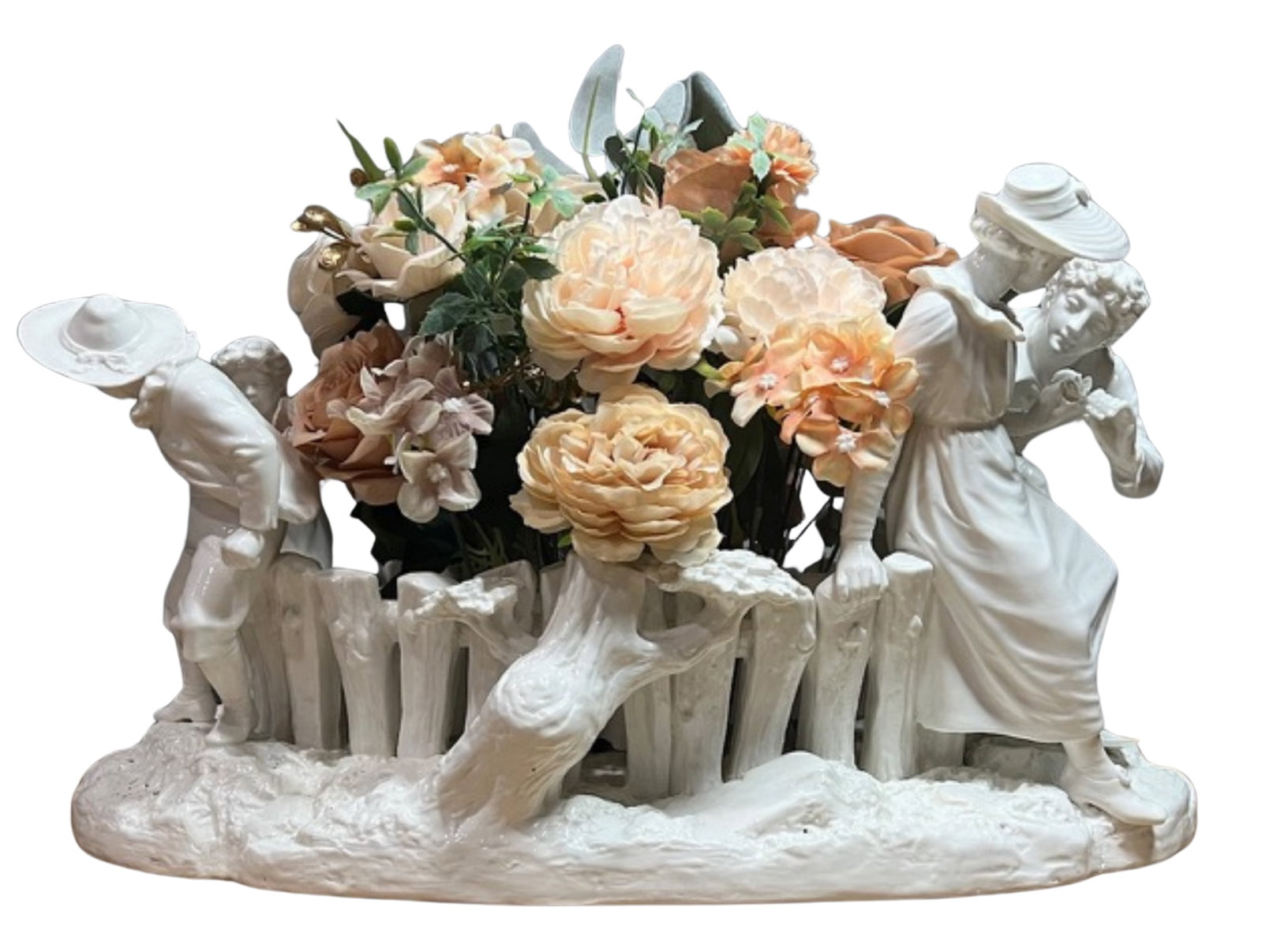 Antique White Porcelain Picket Fence Centerpiece With Courting Couple and Children Royal Worcester 1 - 2