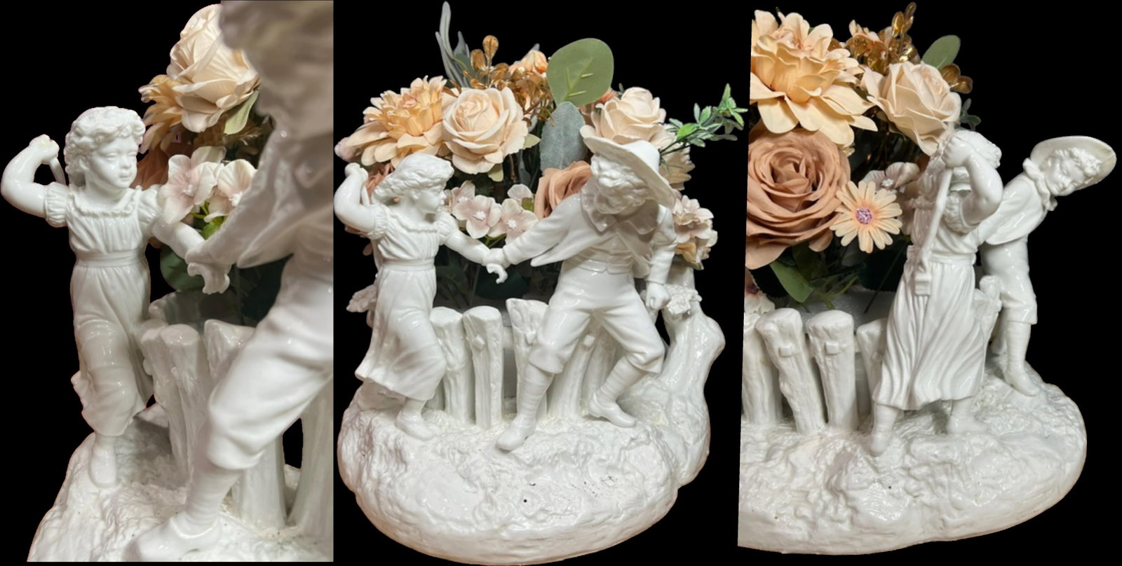 Antique White Porcelain Picket Fence Centerpiece With Courting Couple and Children Royal Worcester 1 - 7