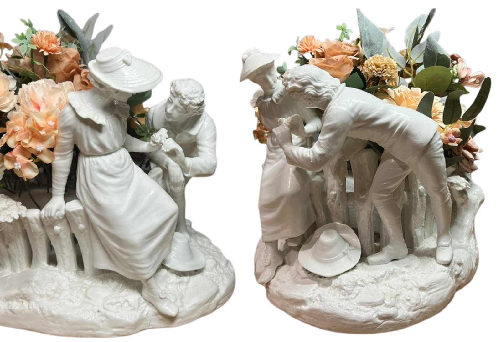 Antique White Porcelain Picket Fence Centerpiece With Courting Couple and Children Royal Worcester 1 - 8