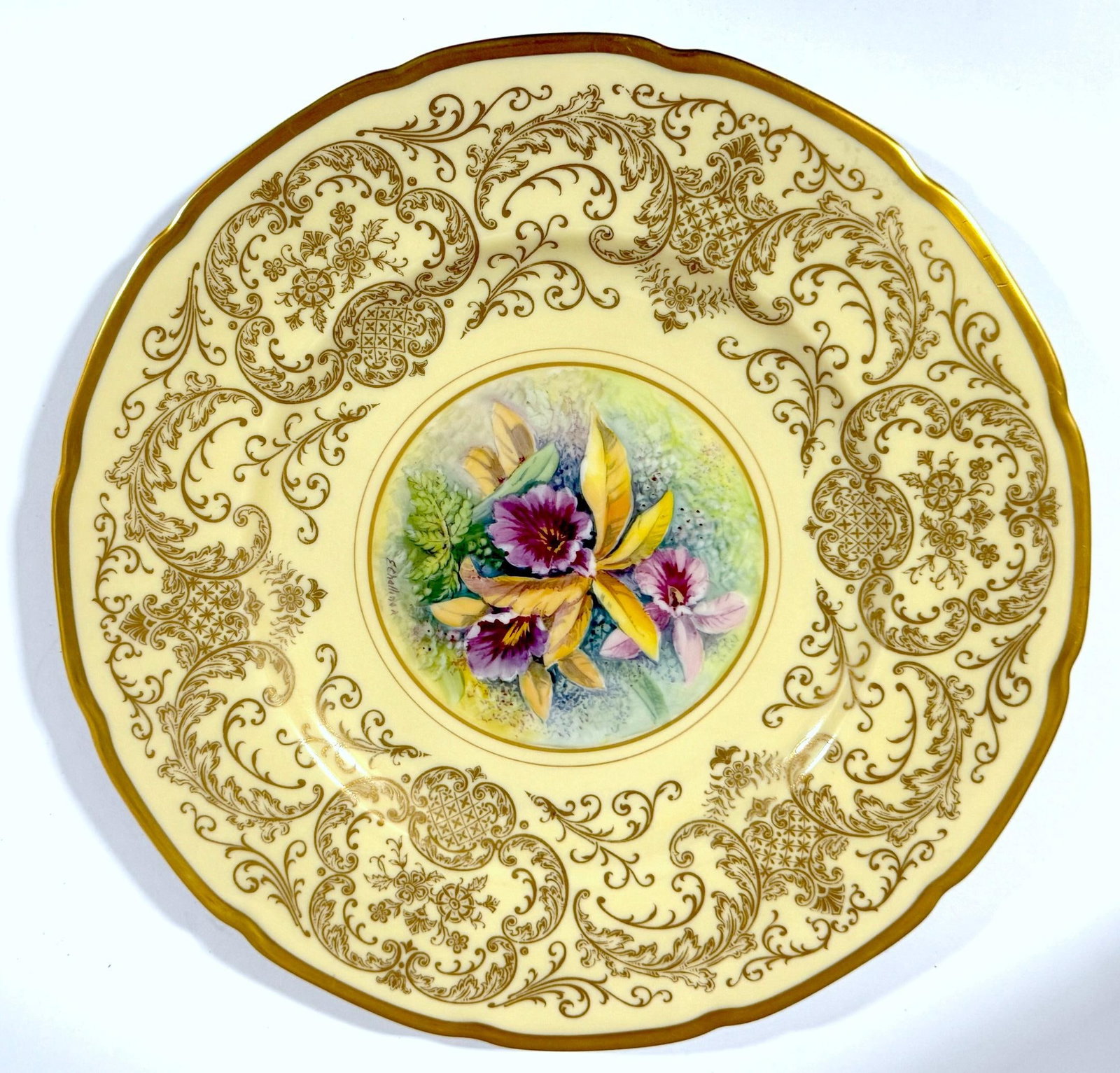 8 Orchid Conservatory Service Plates Painted and Signed E. Challinor for Pickard - 11