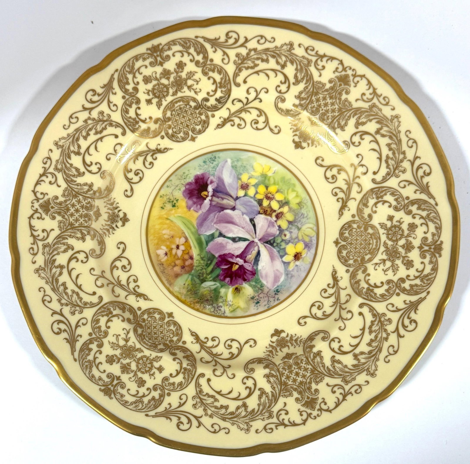 8 Orchid Conservatory Service Plates Painted and Signed E. Challinor for Pickard - 13