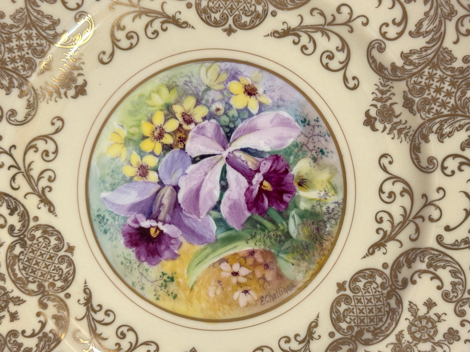 8 Orchid Conservatory Service Plates Painted and Signed E. Challinor for Pickard - 14