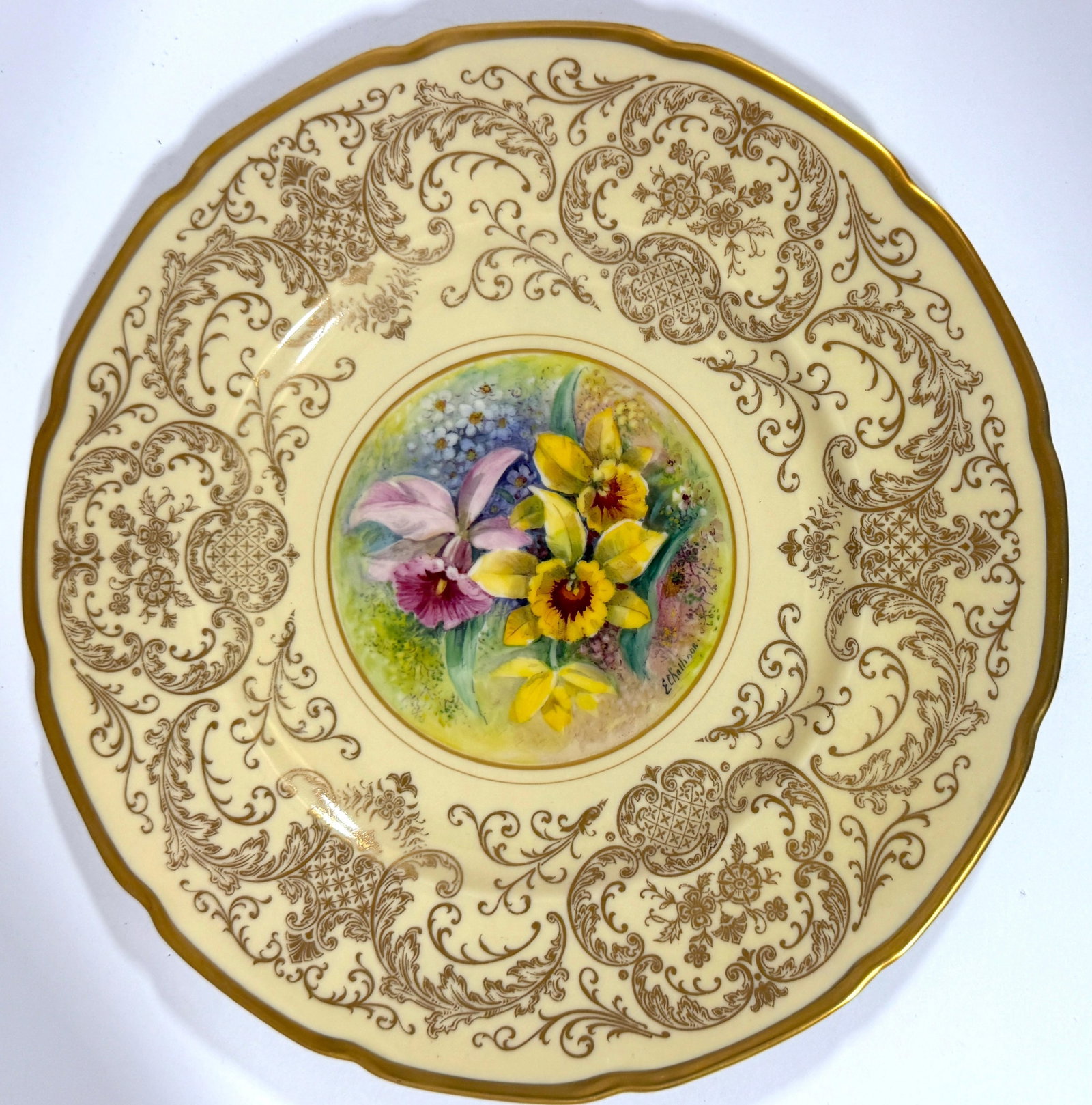 8 Orchid Conservatory Service Plates Painted and Signed E. Challinor for Pickard - 15