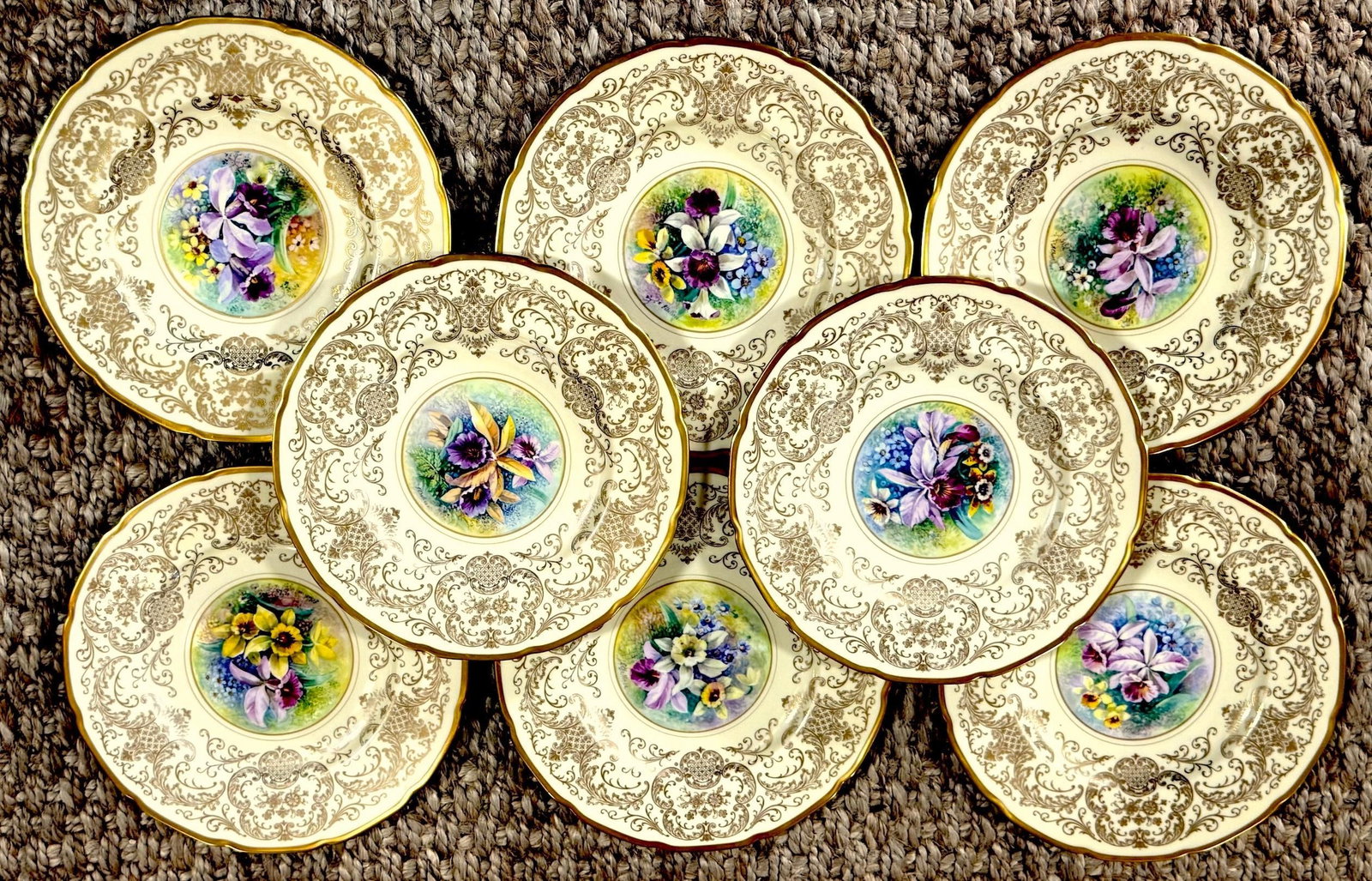 8 Orchid Conservatory Service Plates Painted and Signed E. Challinor for Pickard - 2