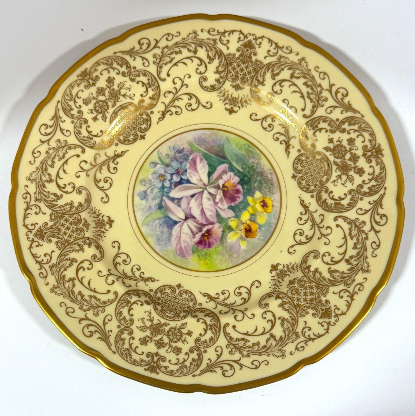 8 Orchid Conservatory Service Plates Painted and Signed E. Challinor for Pickard - 5