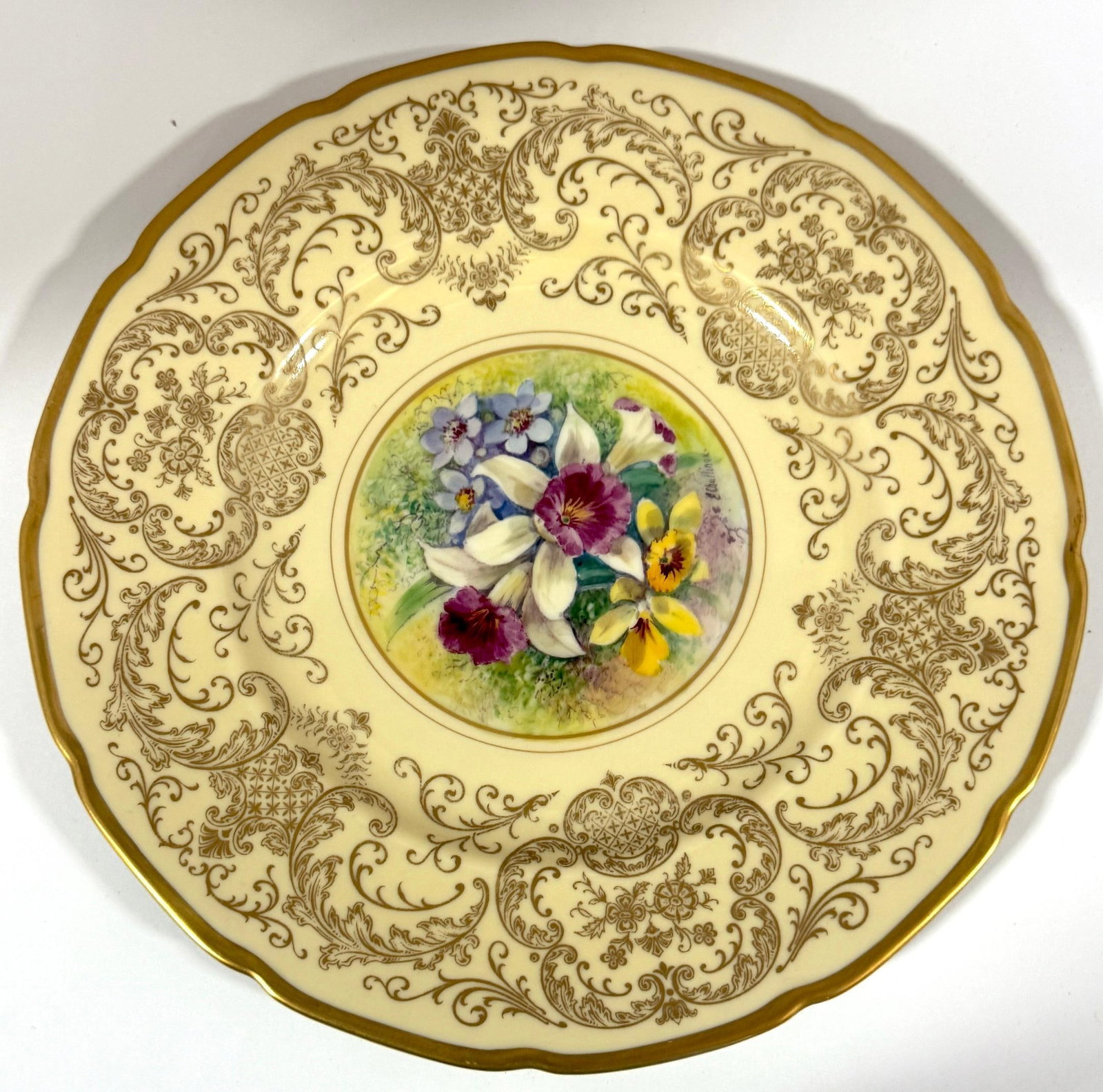 8 Orchid Conservatory Service Plates Painted and Signed E. Challinor for Pickard - 7