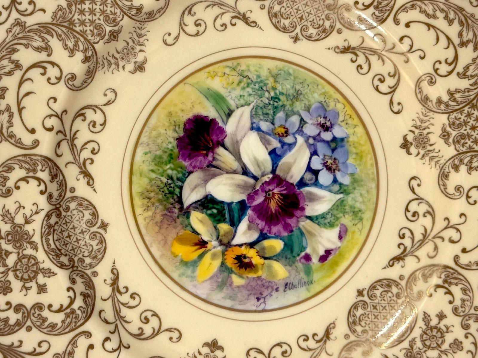8 Orchid Conservatory Service Plates Painted and Signed E. Challinor for Pickard - 8