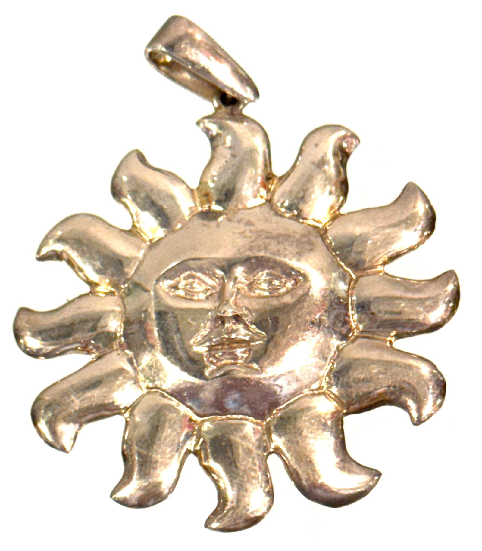 Attributed to Sergio Bustamante, Mexican Sterling Silver Sun Face Pendant, 1990s - 18