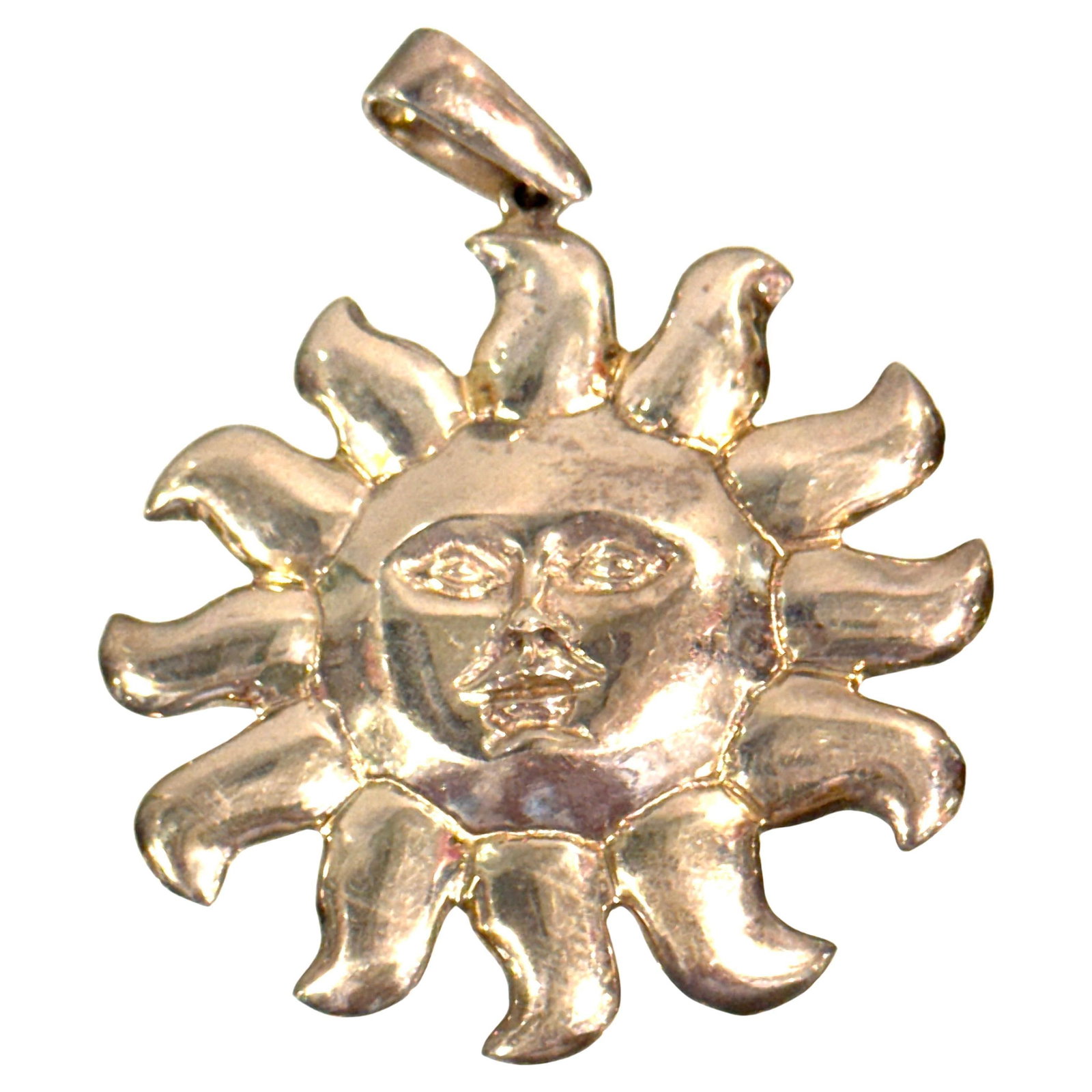 Attributed to Sergio Bustamante, Mexican Sterling Silver Sun Face Pendant, 1990s - 3