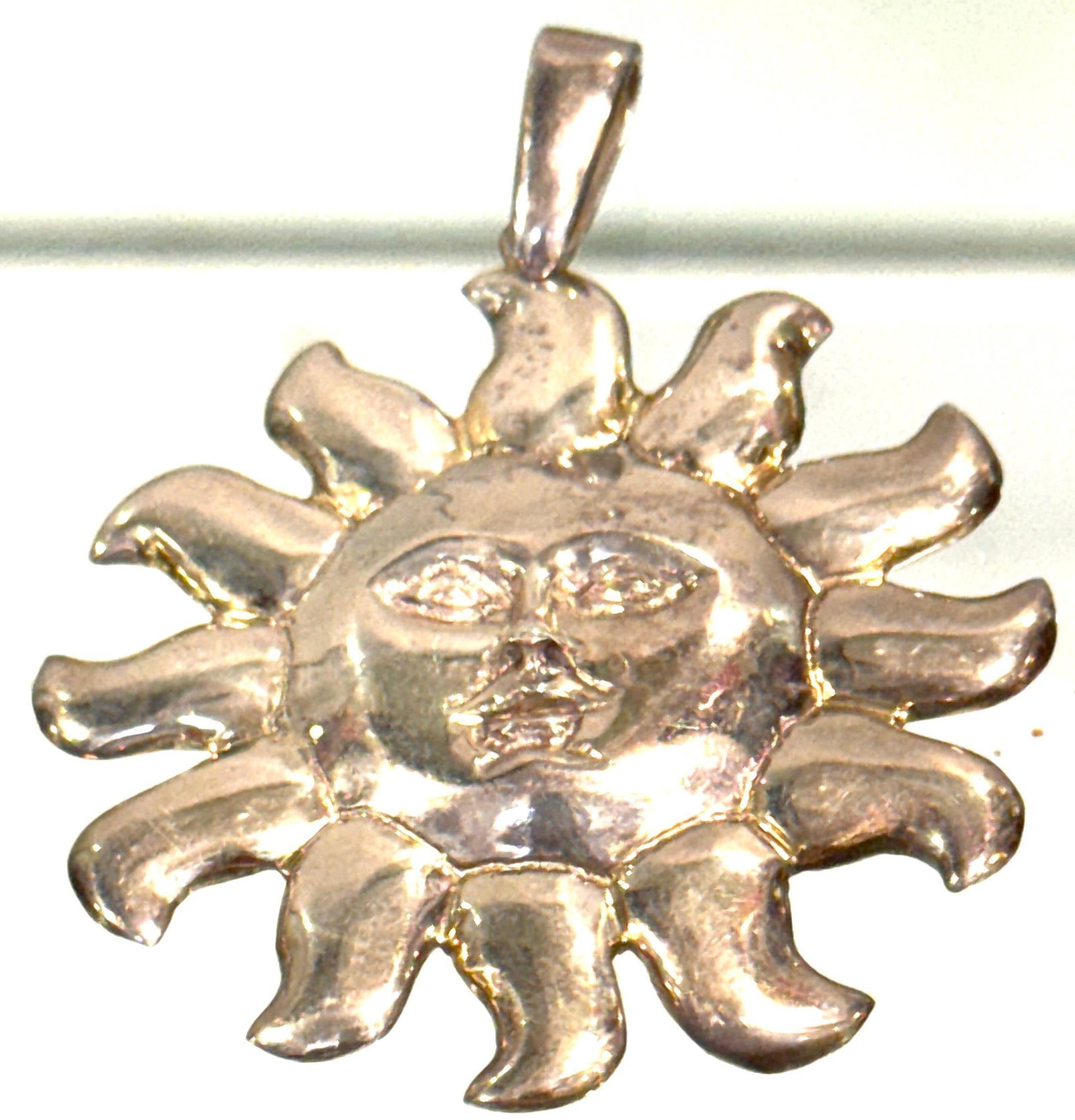 Attributed to Sergio Bustamante, Mexican Sterling Silver Sun Face Pendant, 1990s - 5