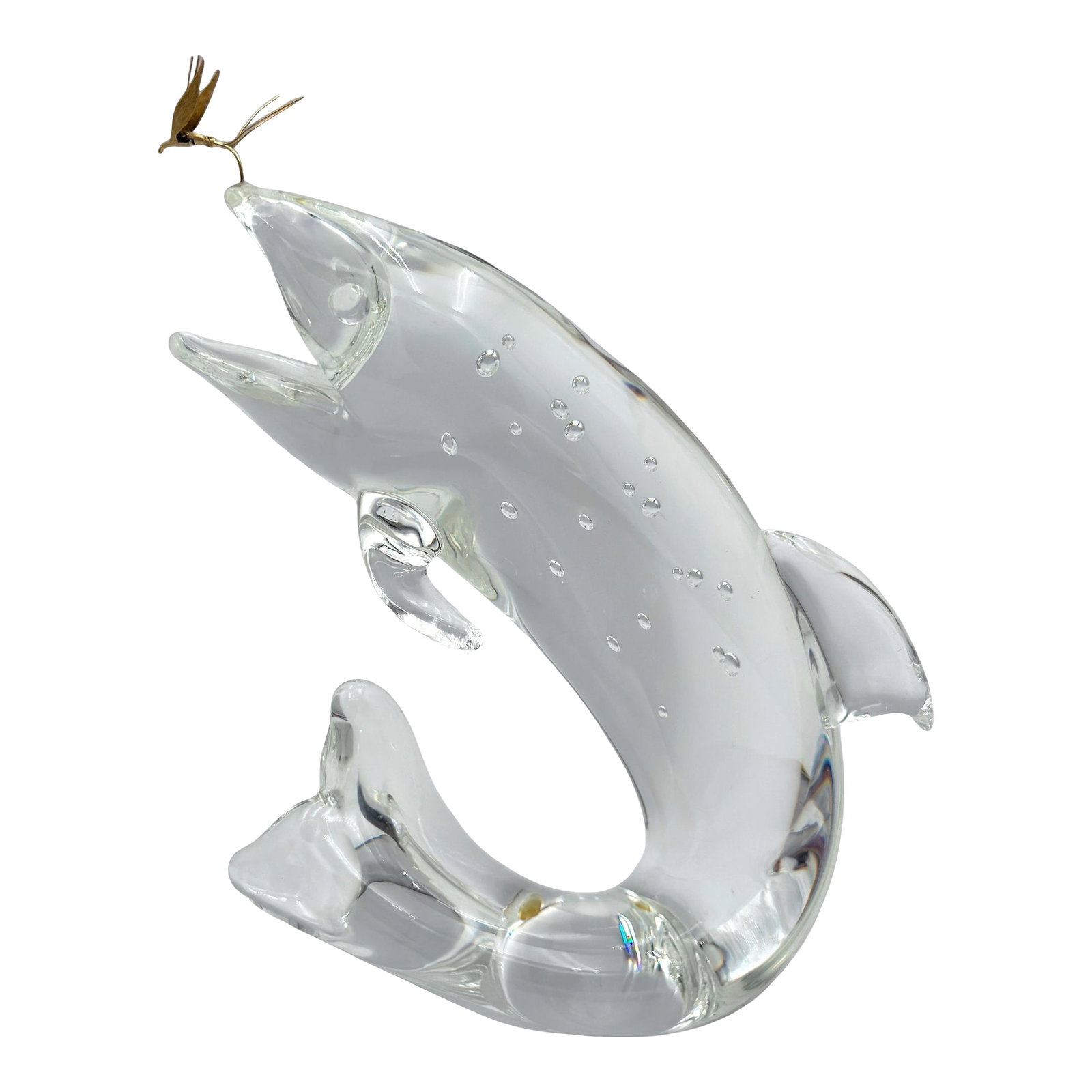 Steuben Glass & 18K Gold "Trout & Fly" by James Houston, Introduced 1966: Steuben Glass & 18K Gold "Trout & Fly" by James Houston, Introduced 1966 American, Steuben Glass Works, Corning, New York Crystal and 18k Gold "• Signed "• H. 8 in. × W. 6.5 in. ×