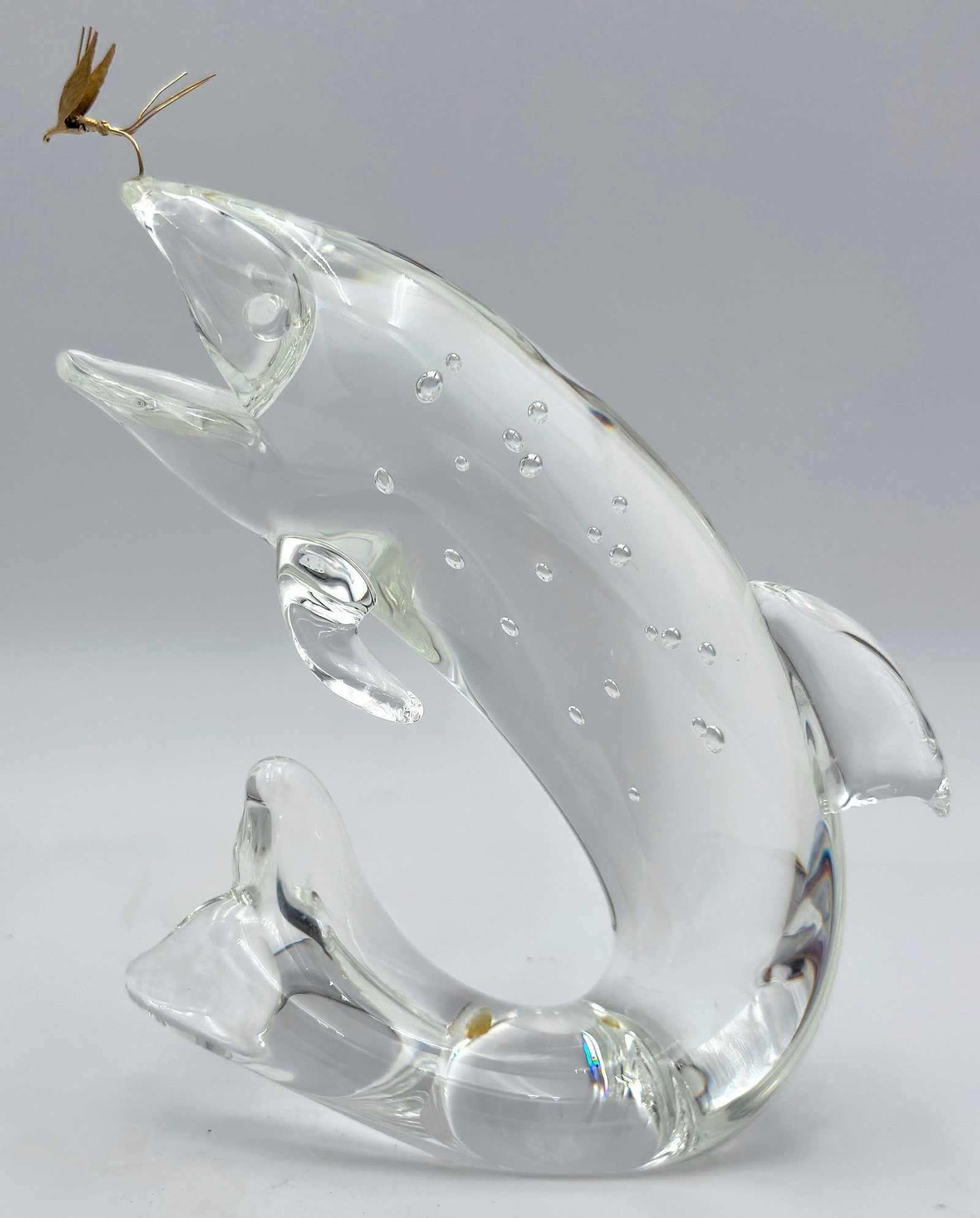Steuben Glass & 18K Gold "Trout & Fly" by James Houston, Introduced 1966 - 2