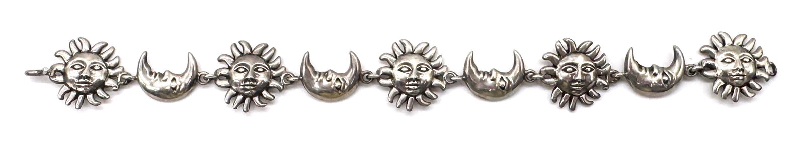 Sergio Bustamante Signed Sterling Sun & Moon Link Bracelet, Rare Edition, 1980s - 12