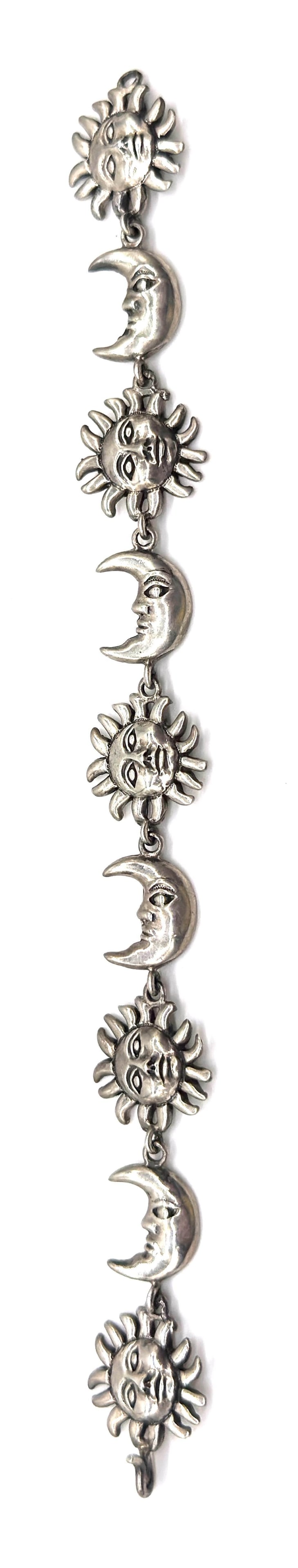 Sergio Bustamante Signed Sterling Sun & Moon Link Bracelet, Rare Edition, 1980s - 2