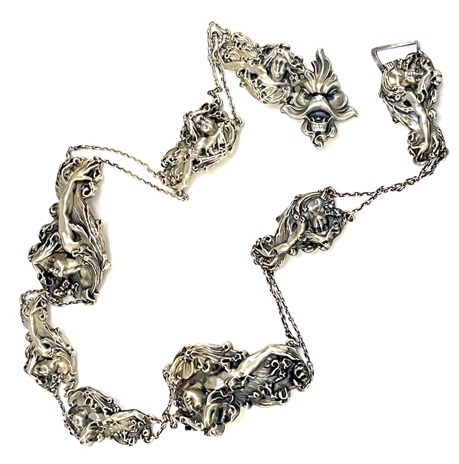 Art Nouveau Sterling Figural 8 Piece Belt by William B. Kerr Silver Company - 12