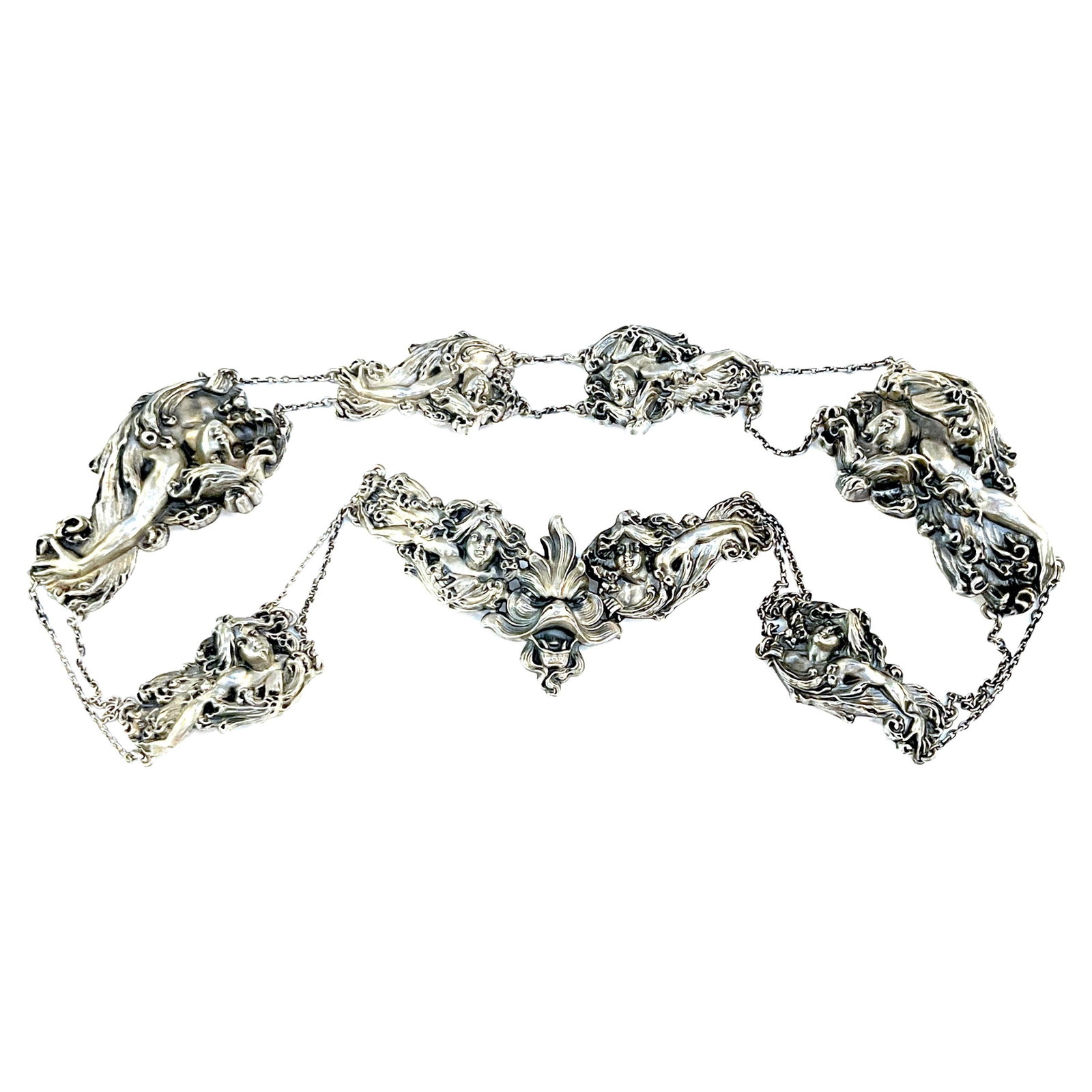Art Nouveau Sterling Figural 8 Piece Belt by William B. Kerr Silver Company - 17