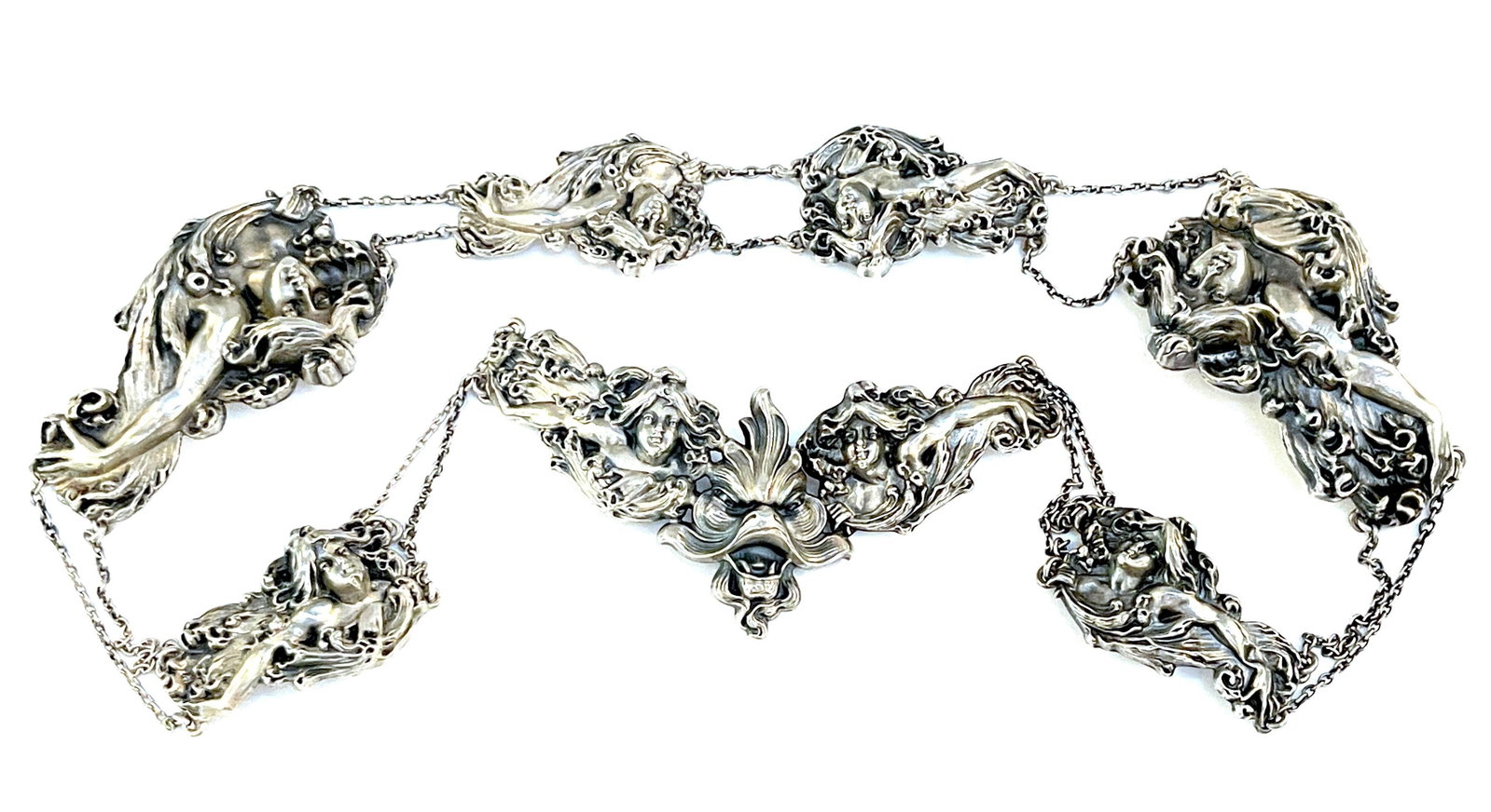 Art Nouveau Sterling Figural 8 Piece Belt by William B. Kerr Silver Company - 2