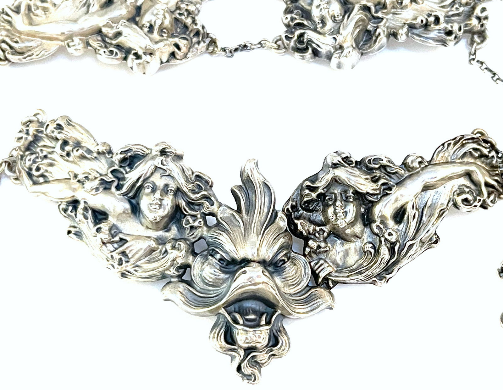 Art Nouveau Sterling Figural 8 Piece Belt by William B. Kerr Silver Company - 3