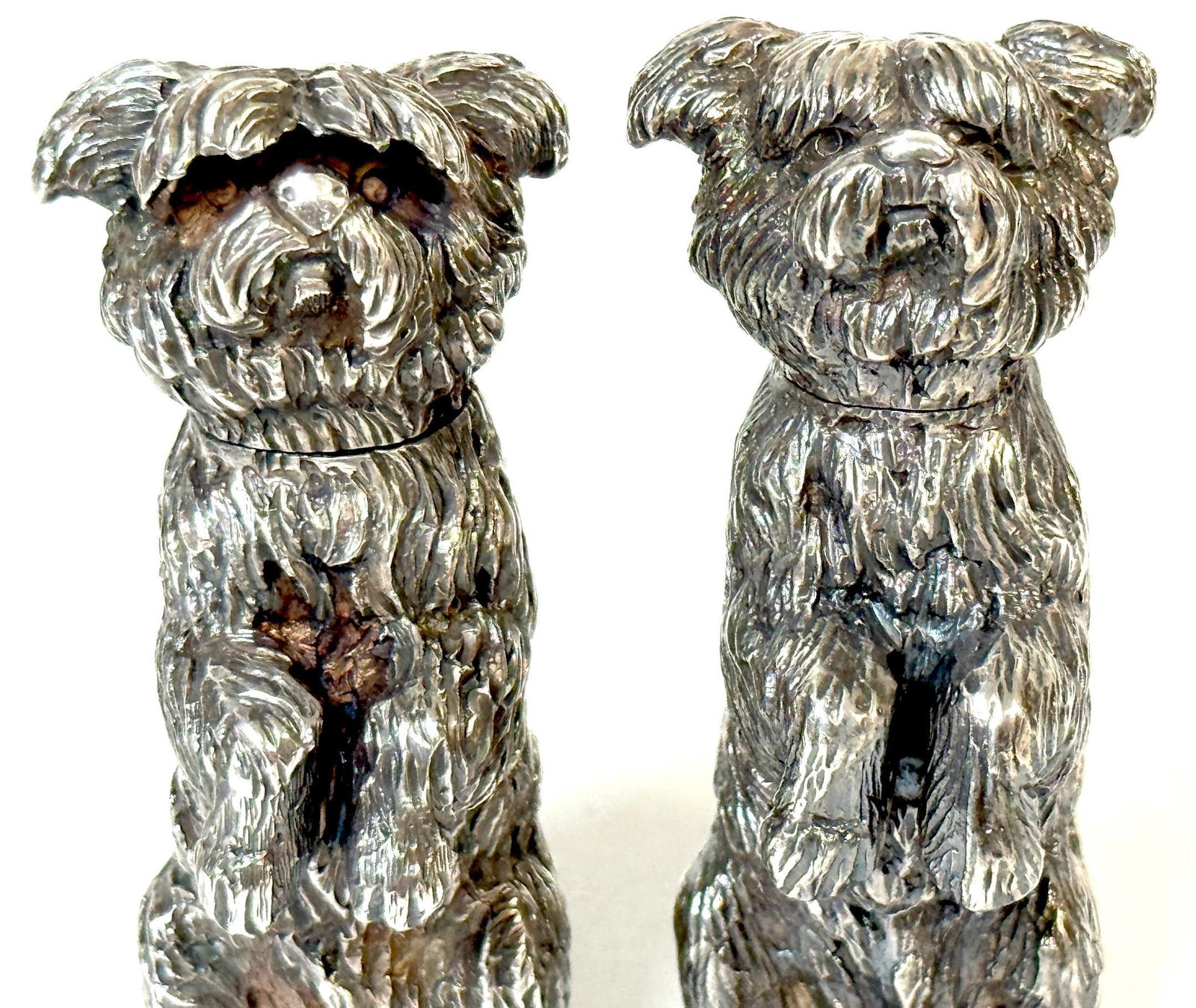 Pair Edwardian Sterling Terrier Salt & Pepper London, Jonathan Howell, 1906/1913 - 11