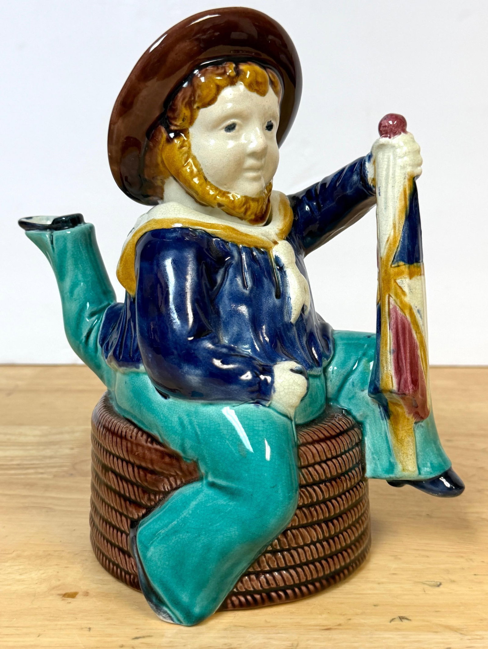 Victorian Majolica "Three-Legged Sailor" Teapot, Attributed William Brownfield - 18