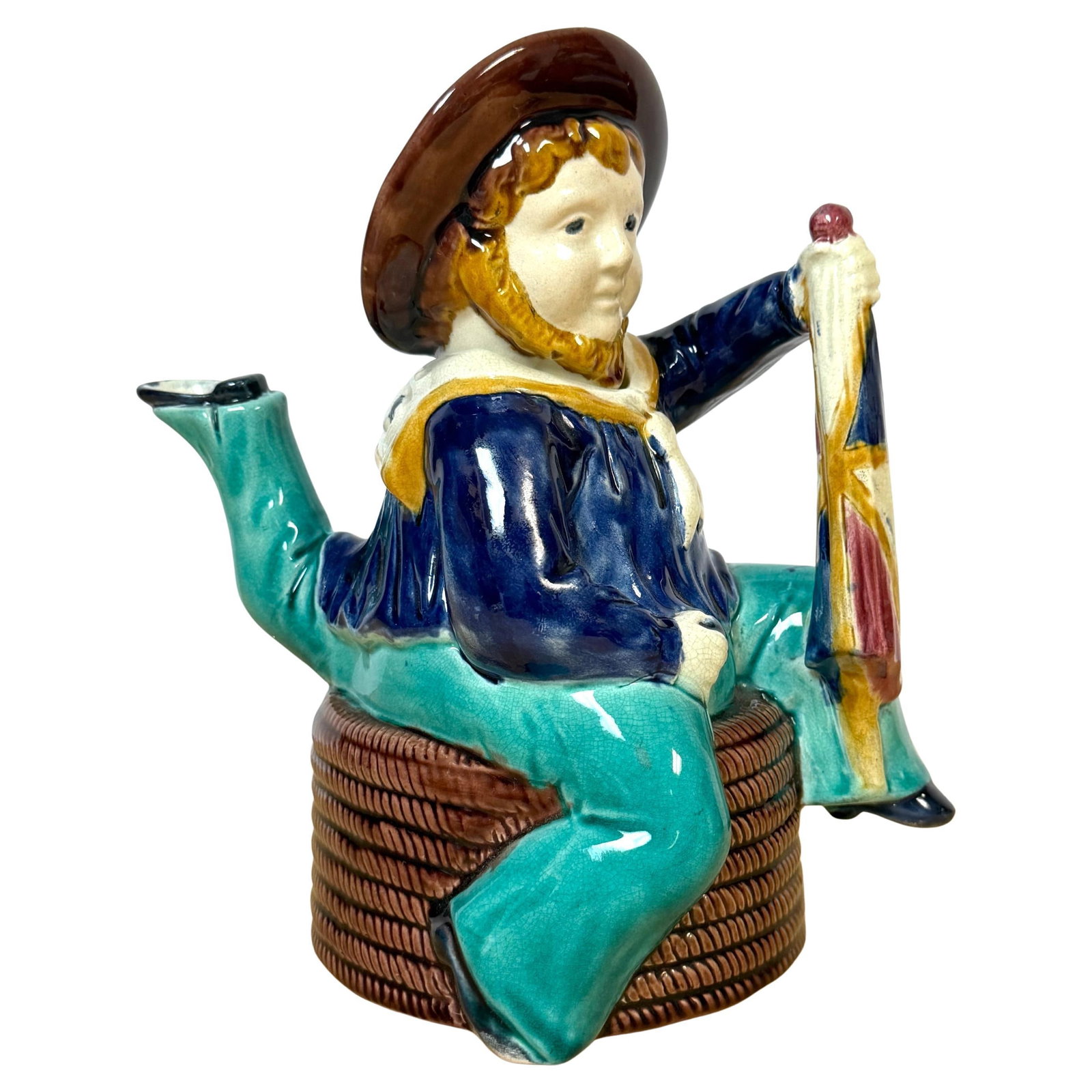 Victorian Majolica "Three-Legged Sailor" Teapot, Attributed William Brownfield - 3