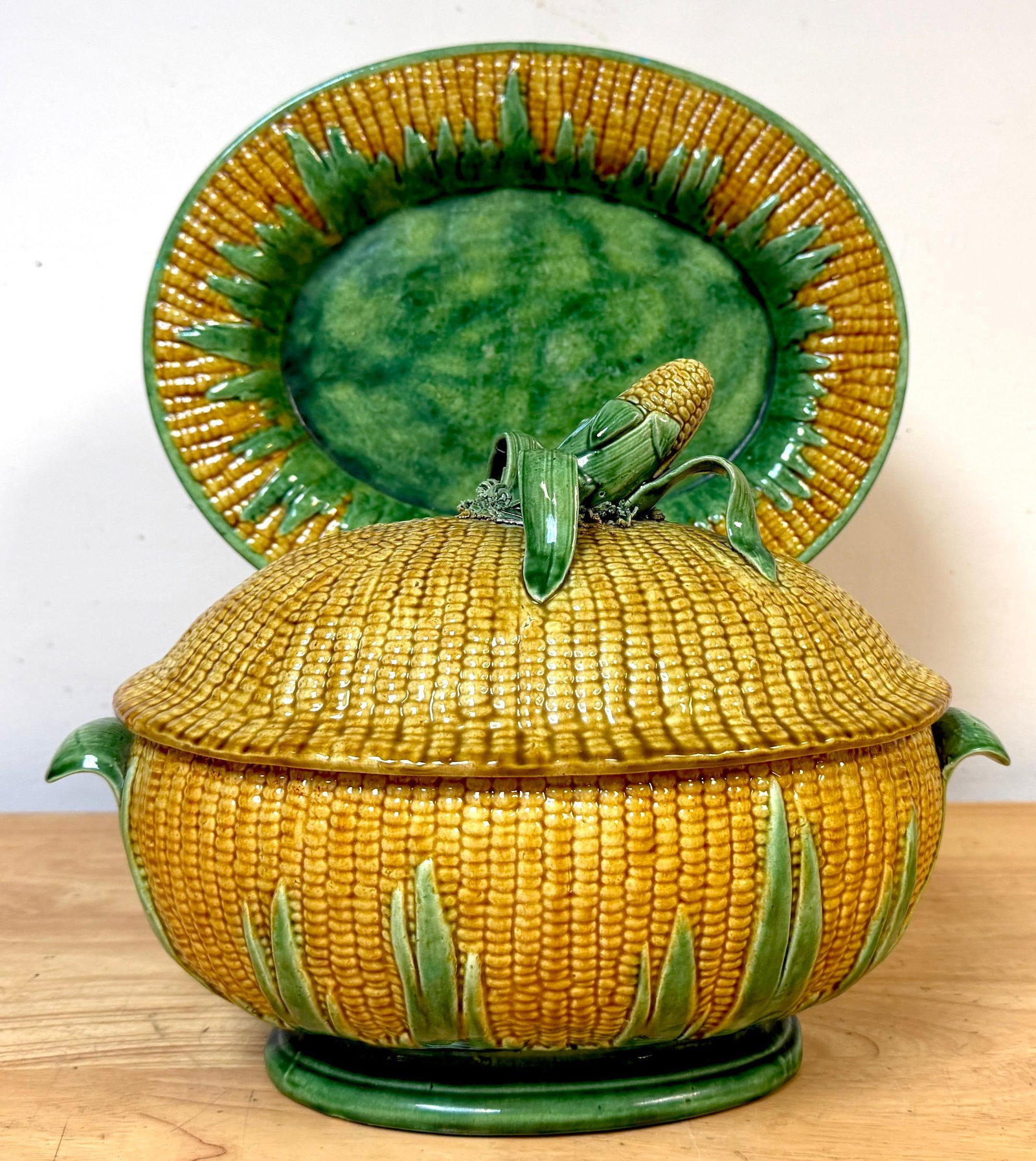 Portuguese Majolica Corn Motif Tureen & Platter, by José A. Cunha - 9