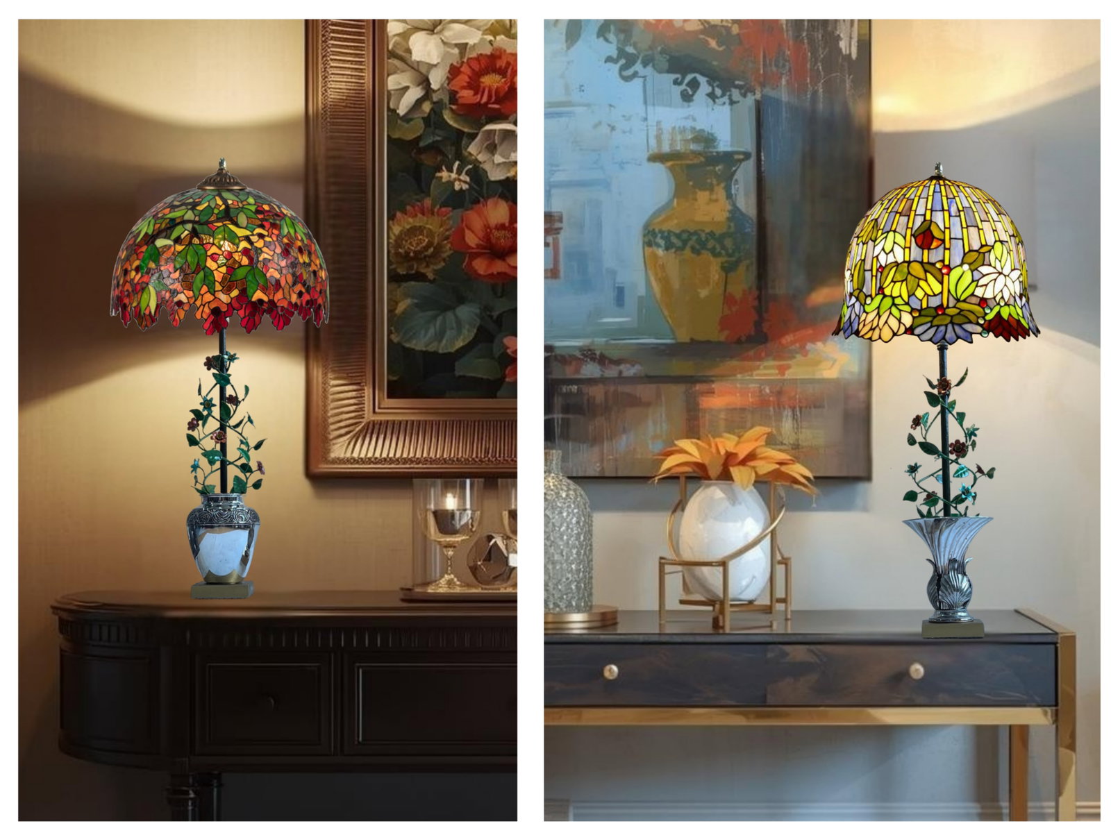 Vintage Tole Floral Topiary Silver Plate Cache Pot Table Lamp - A Pair - 6