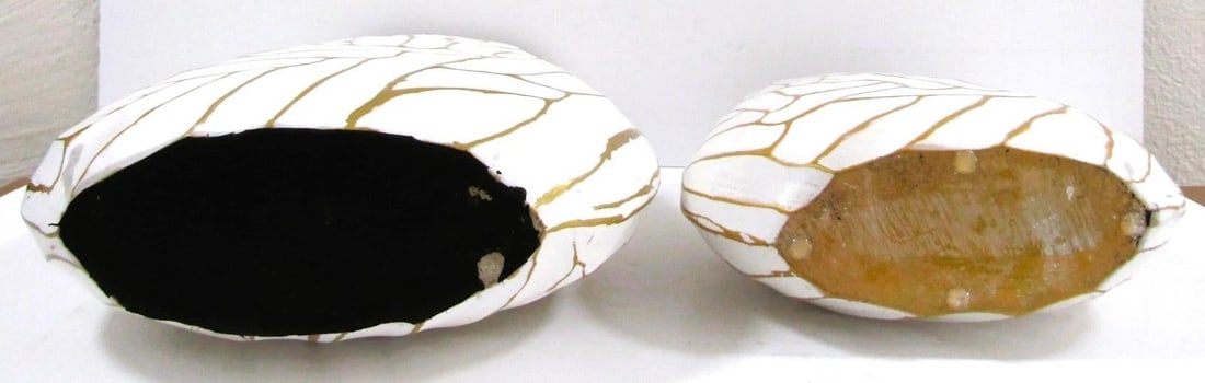 Pair of Currey & Company Cast Aluminum Anika White With Gold Accent Vases - 11