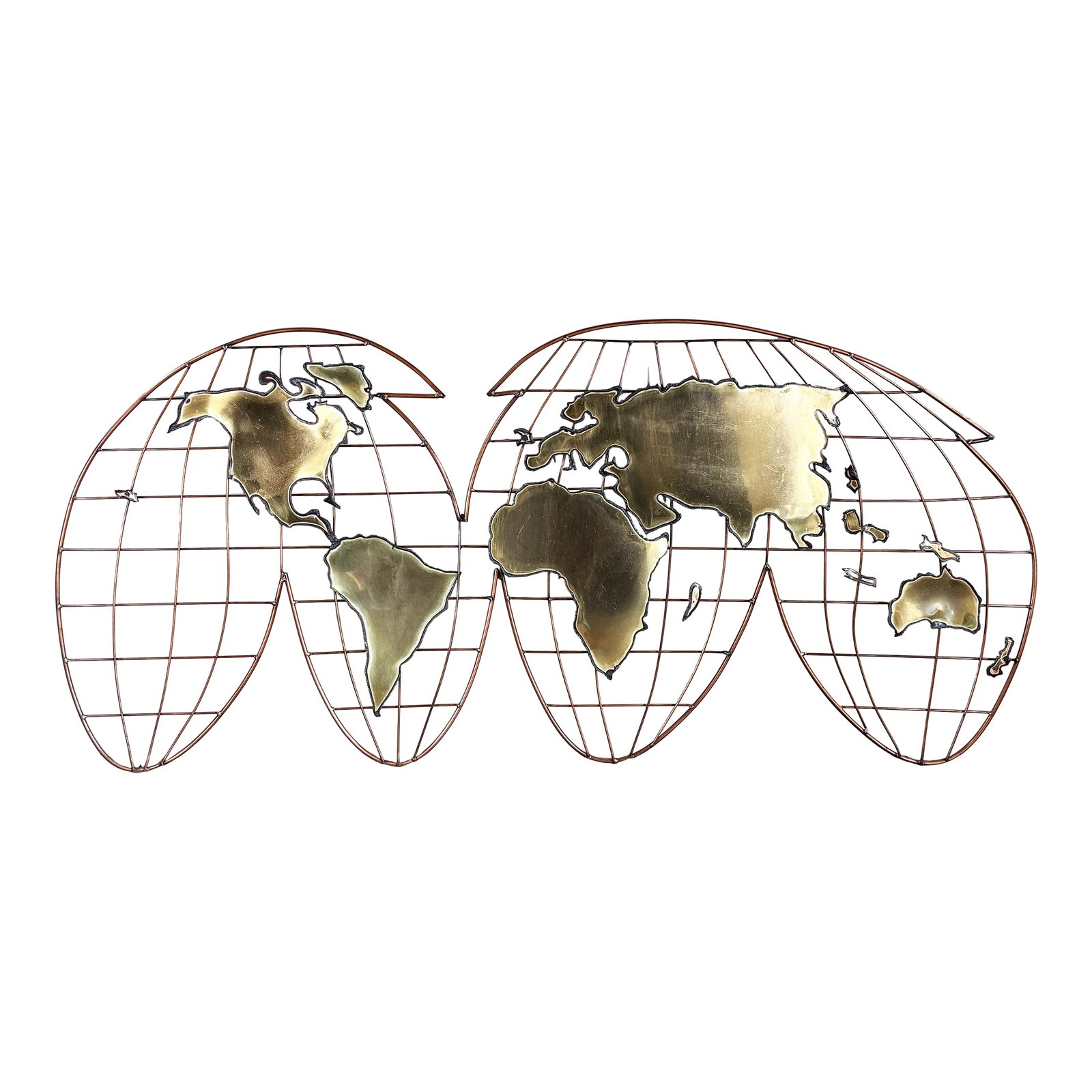 Mid Century Modern Curtis Jere Brass World Globe Map Wall Sculpture (1 of 7)
