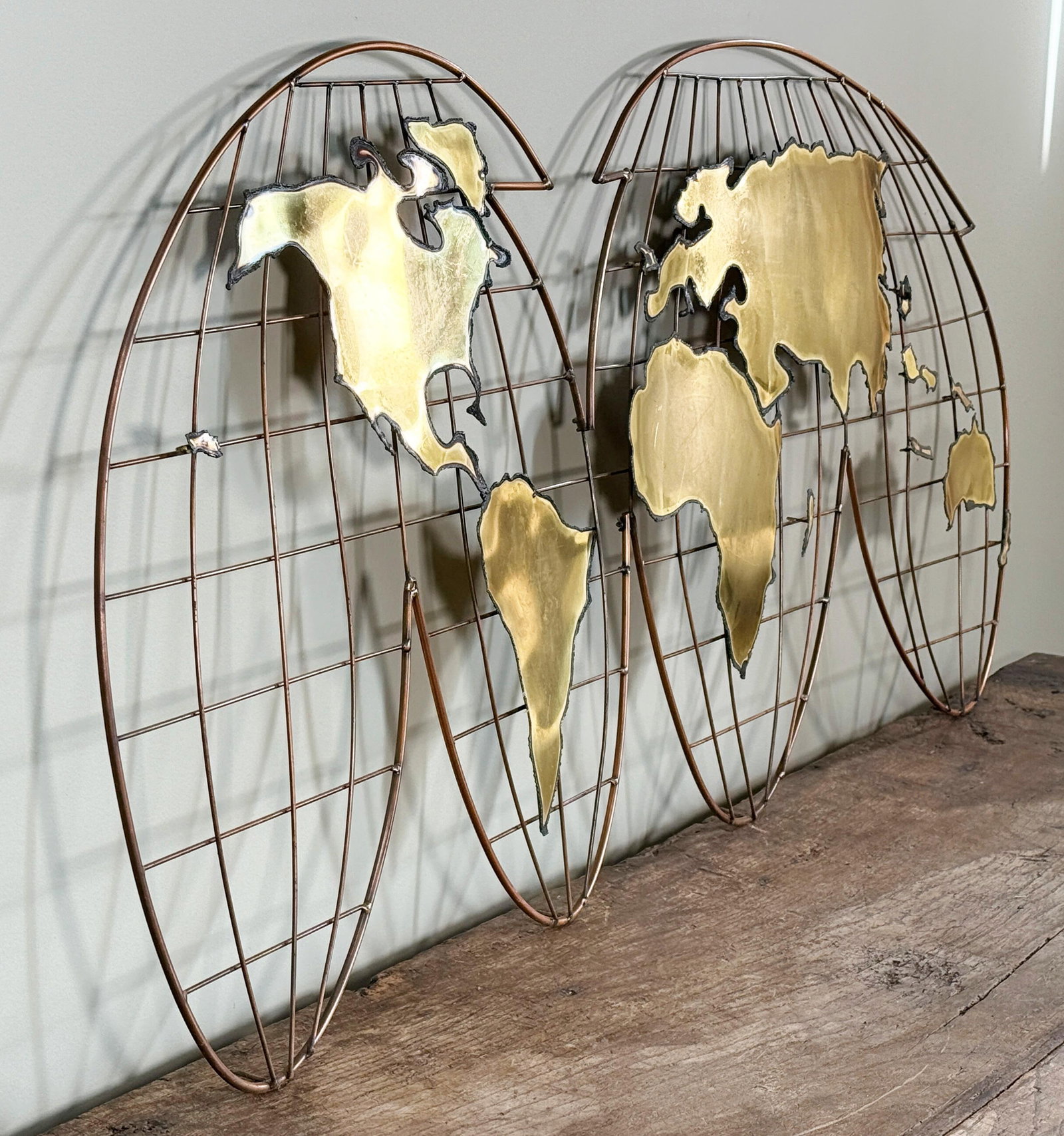 Mid Century Modern Curtis Jere Brass World Globe Map Wall Sculpture - 3