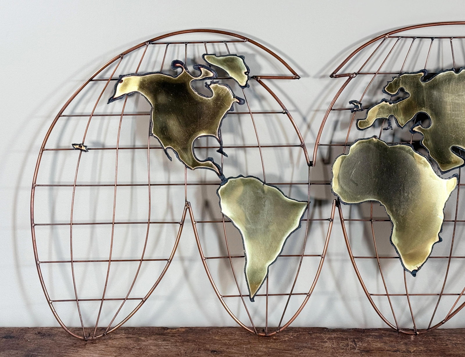Mid Century Modern Curtis Jere Brass World Globe Map Wall Sculpture - 6