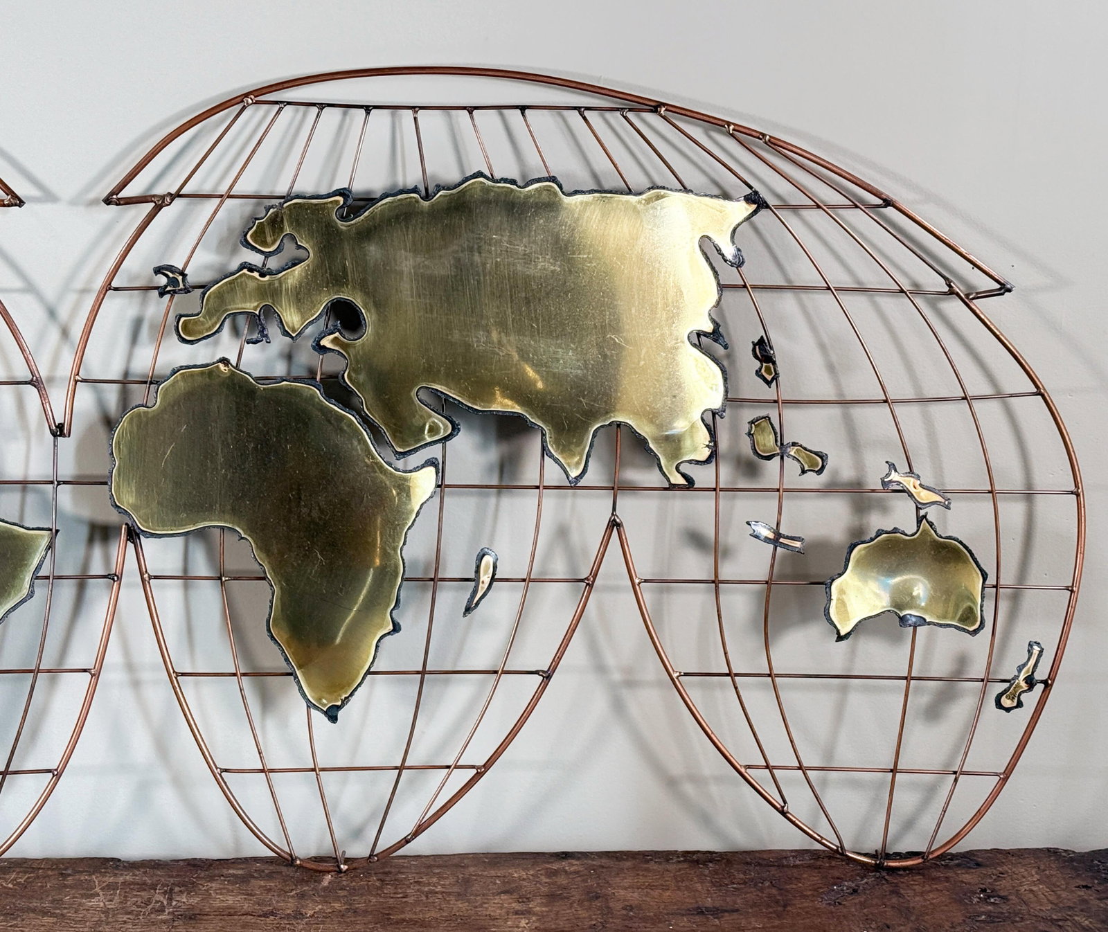 Mid Century Modern Curtis Jere Brass World Globe Map Wall Sculpture - 7