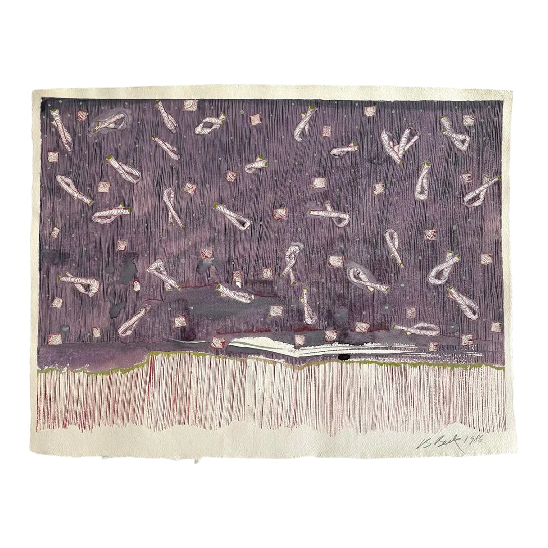 Barbara Beck 1986 Abstract Acrylic Painting on Paper - Signed/Dated/Unframed: Lovely painting on paper comes signed in pencil. Unframed. 1986 Barbara Beck Painter Printmaker. Beck's work is inspired by artist such as Helen Frankenthaler, Clifford Still, Yosef Albers. AWARDS CAP