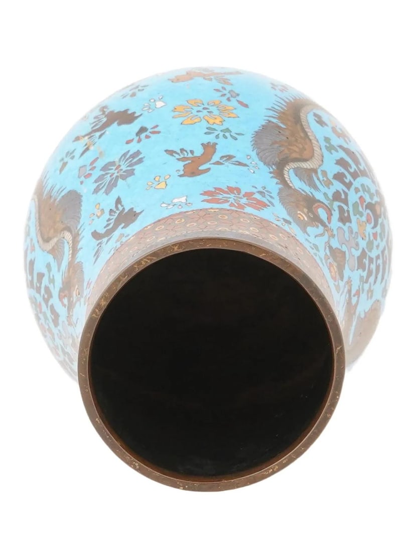 Antique Japanese Cloisonne Enamel Vase W Dragon Motif - 4
