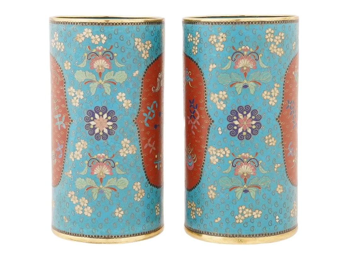 Antique Pair of Japanese Meiji Era Cloisonné Enamel Brush Pots - 7