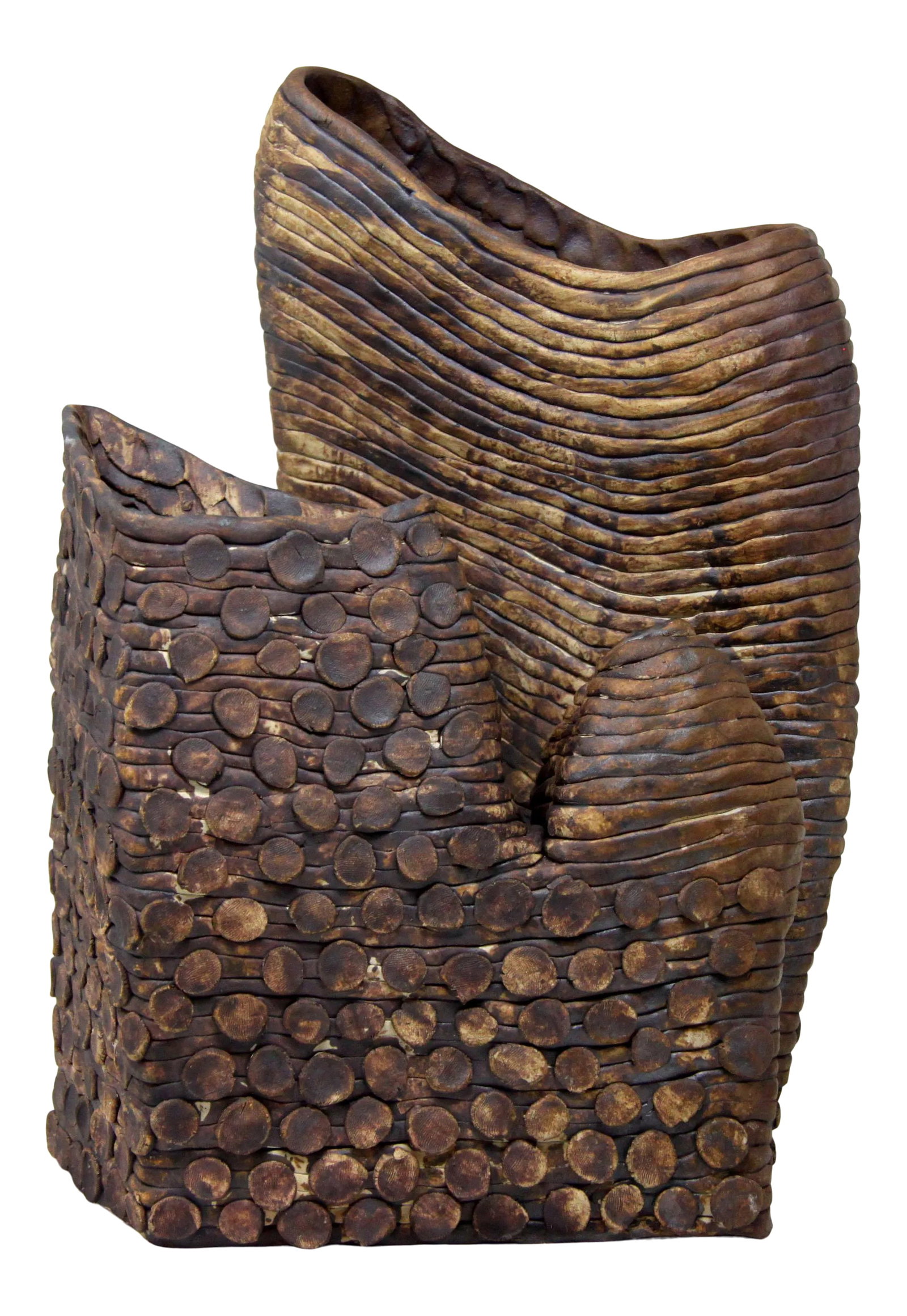 Sculptural Mid Century Modern Brutalist Studio Art Pottery Vase Signed: This is an absolutely INCREDIBLE vintage mid century modern brutalist studio pottery vase! Made of individual strands of ceramic and small thumbprint dots, this is expertly made and just stunning in
