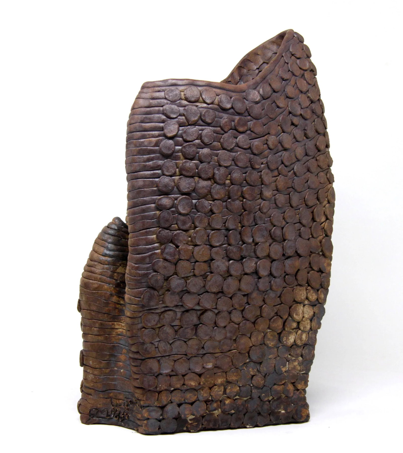 Sculptural Mid Century Modern Brutalist Studio Art Pottery Vase Signed - 4