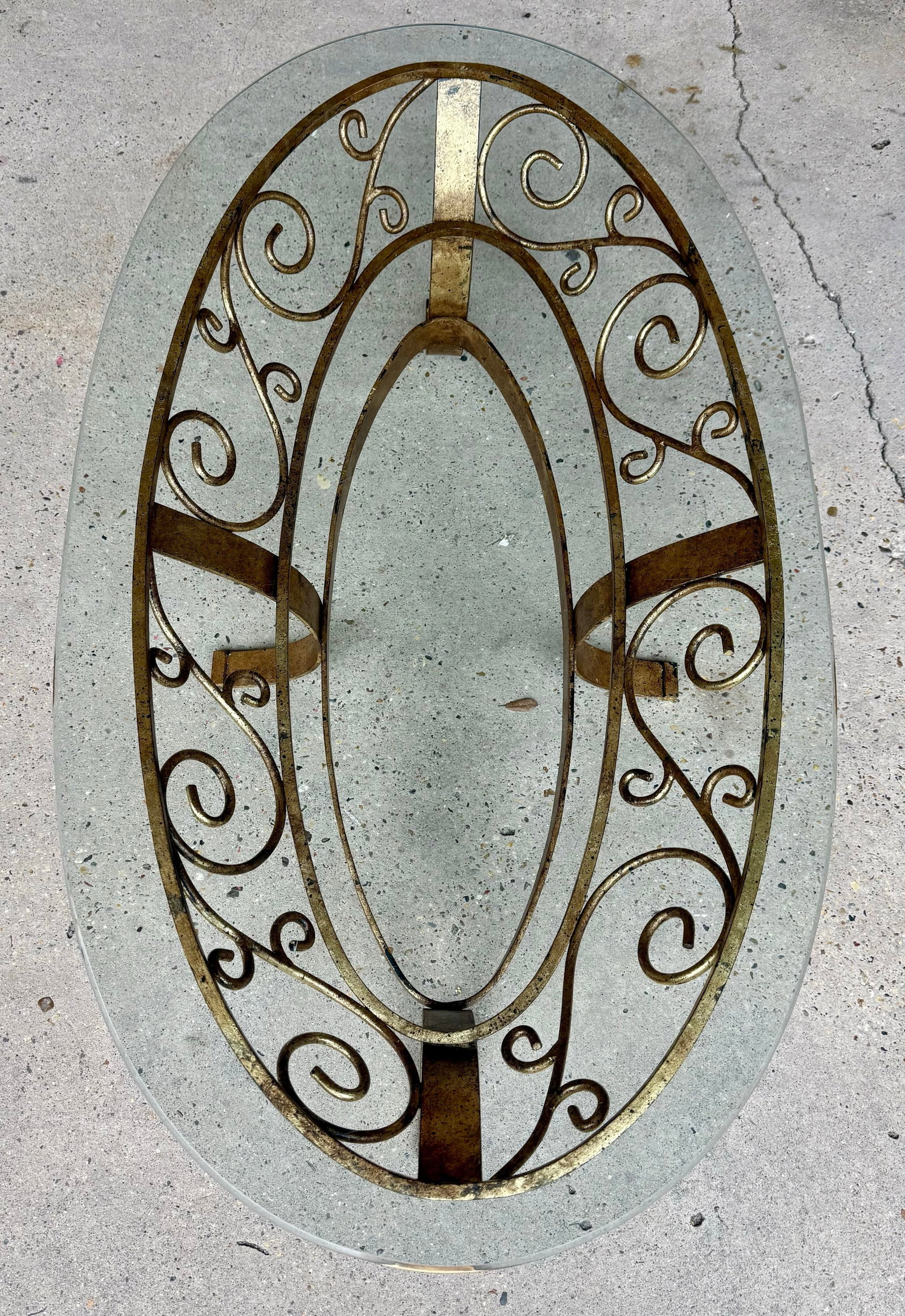 Hollywood Regency Hand Gilt Wrought Iron Oval Coffee Table - Newly Painted - 3