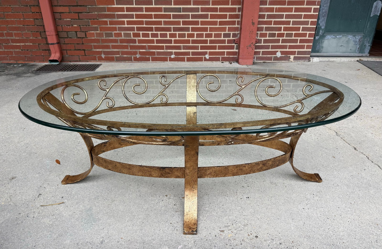 Hollywood Regency Hand Gilt Wrought Iron Oval Coffee Table - Newly Painted - 5