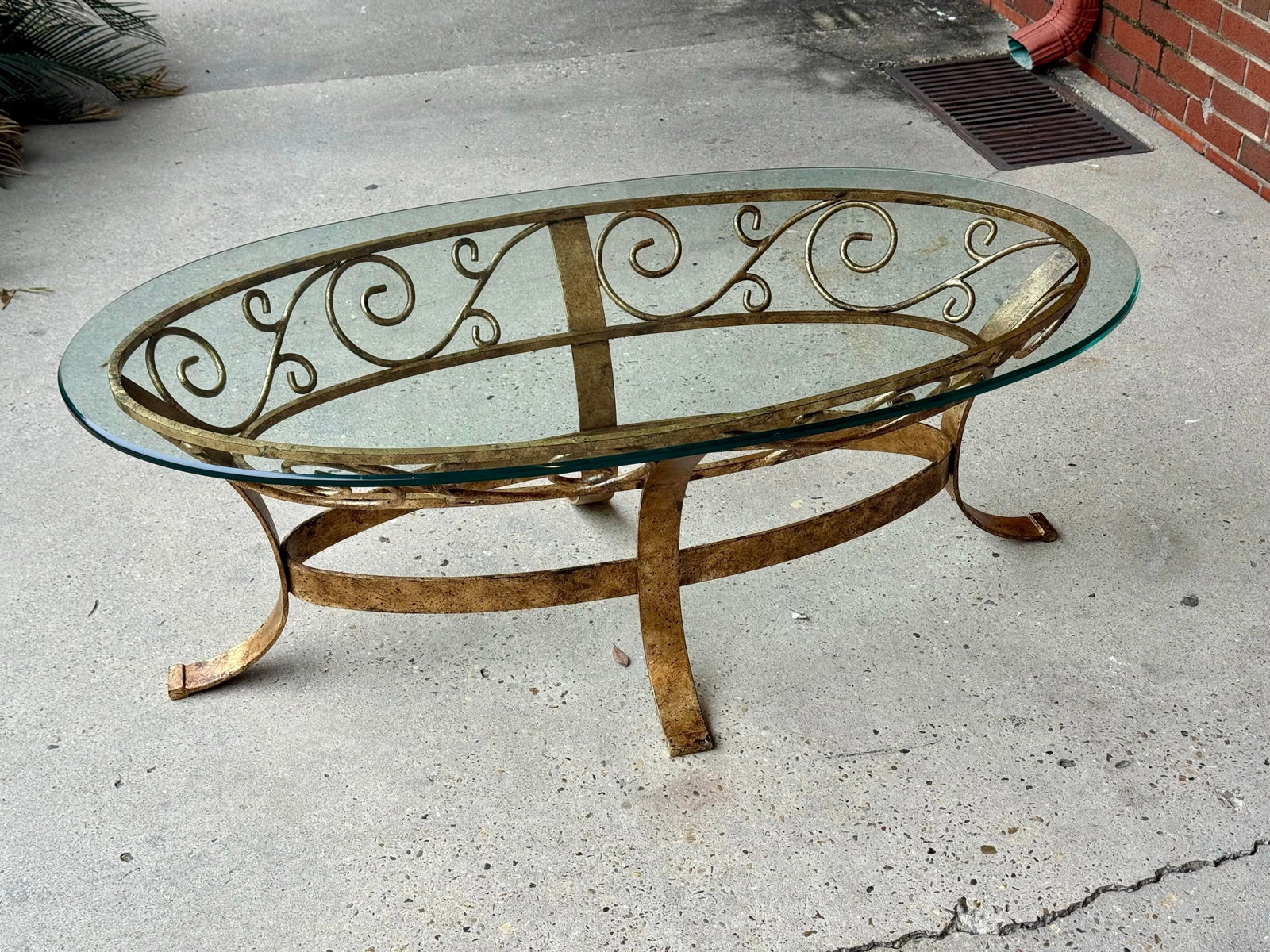 Hollywood Regency Hand Gilt Wrought Iron Oval Coffee Table - Newly Painted - 6