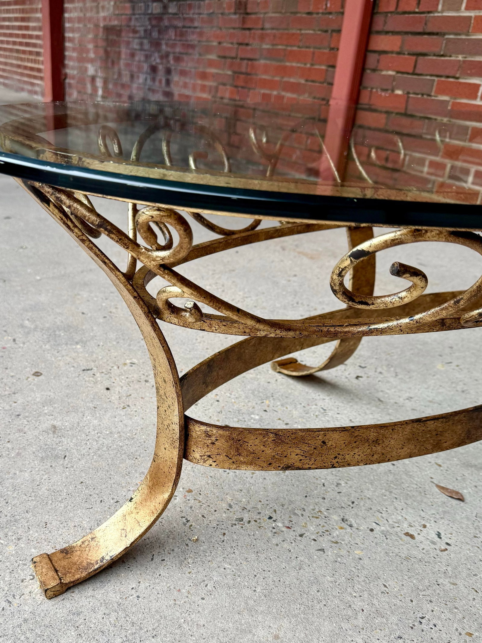 Hollywood Regency Hand Gilt Wrought Iron Oval Coffee Table - Newly Painted - 7