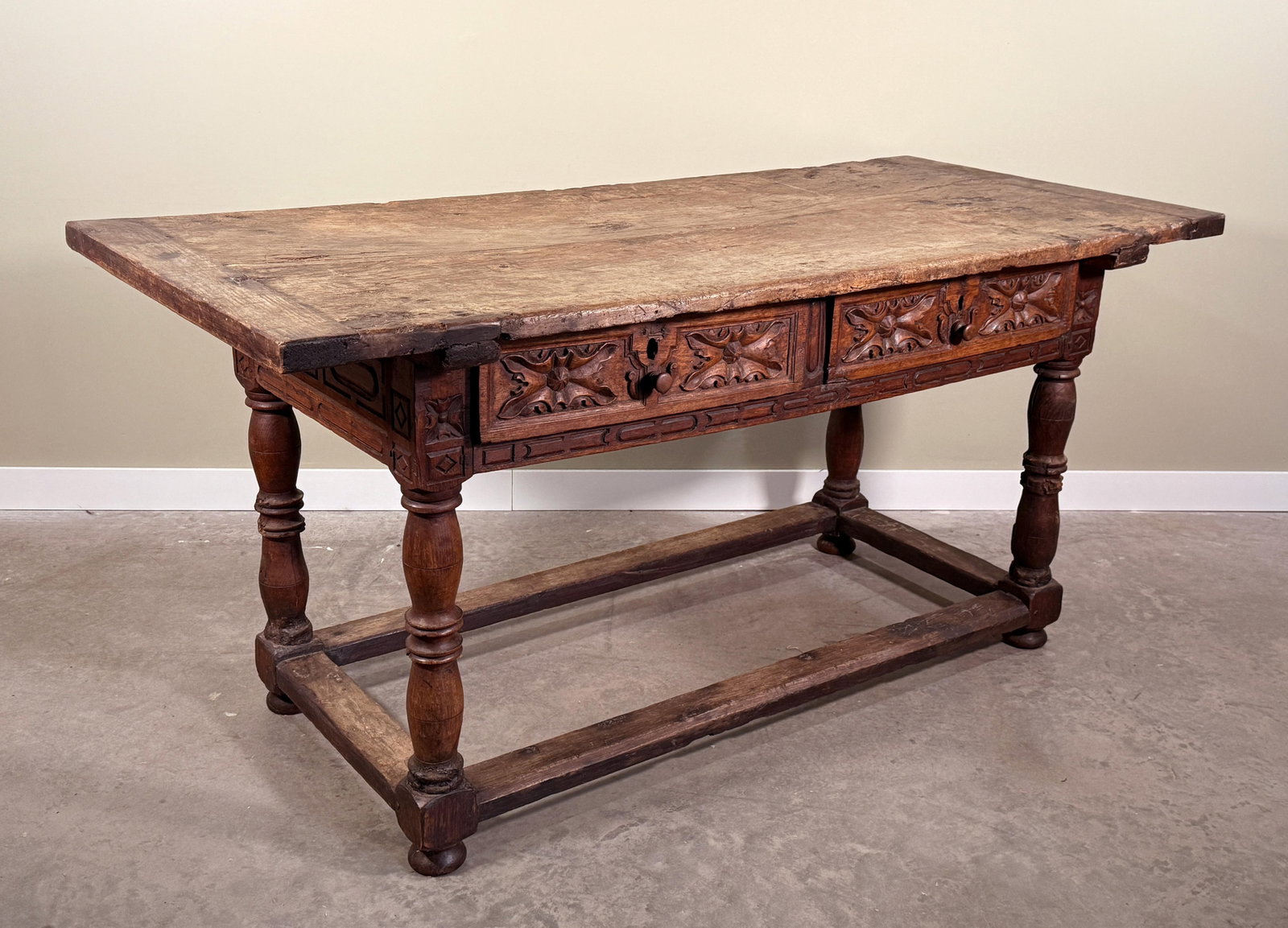 Rare Antique 17th/18th Century European Rustic Oak Hand Carved Refectory Table - 2